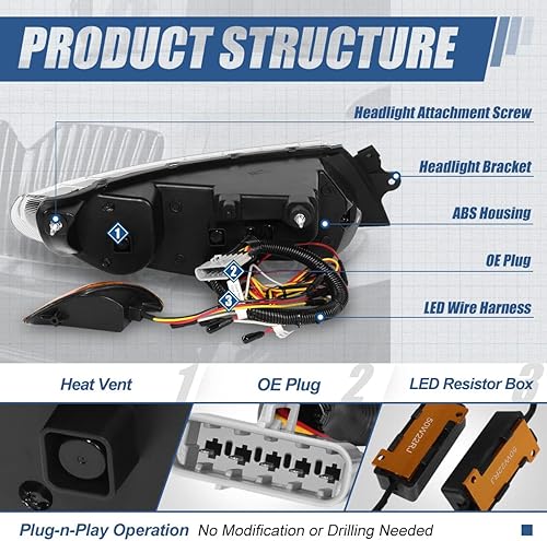 Miniatura 4 de Auto Dynasty Conjunto completo de faros delanteros LED Halo DRL compatible con International DuraStar 4000 8000 Series 3300 02-16, lado del