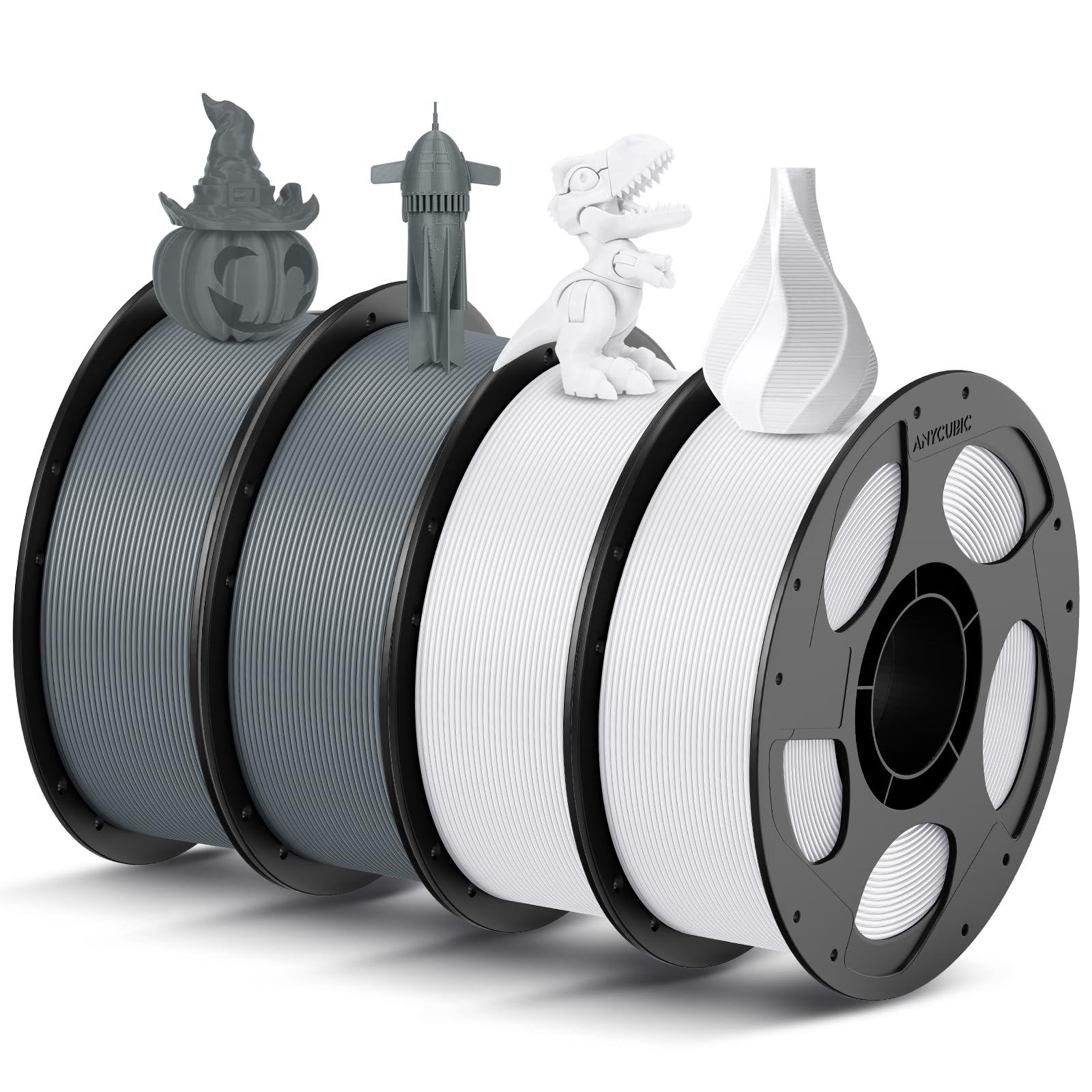 ANYCUBIC PLA Filamento 1,75 mm, Facile da Stampare, Bianco*2+Grigio*2, 4KG | Filamento per Stampanti 3D ad Alta Resistenza, Resistente, Bobina PLA Riutilizzabile, Identificazione Intelligente