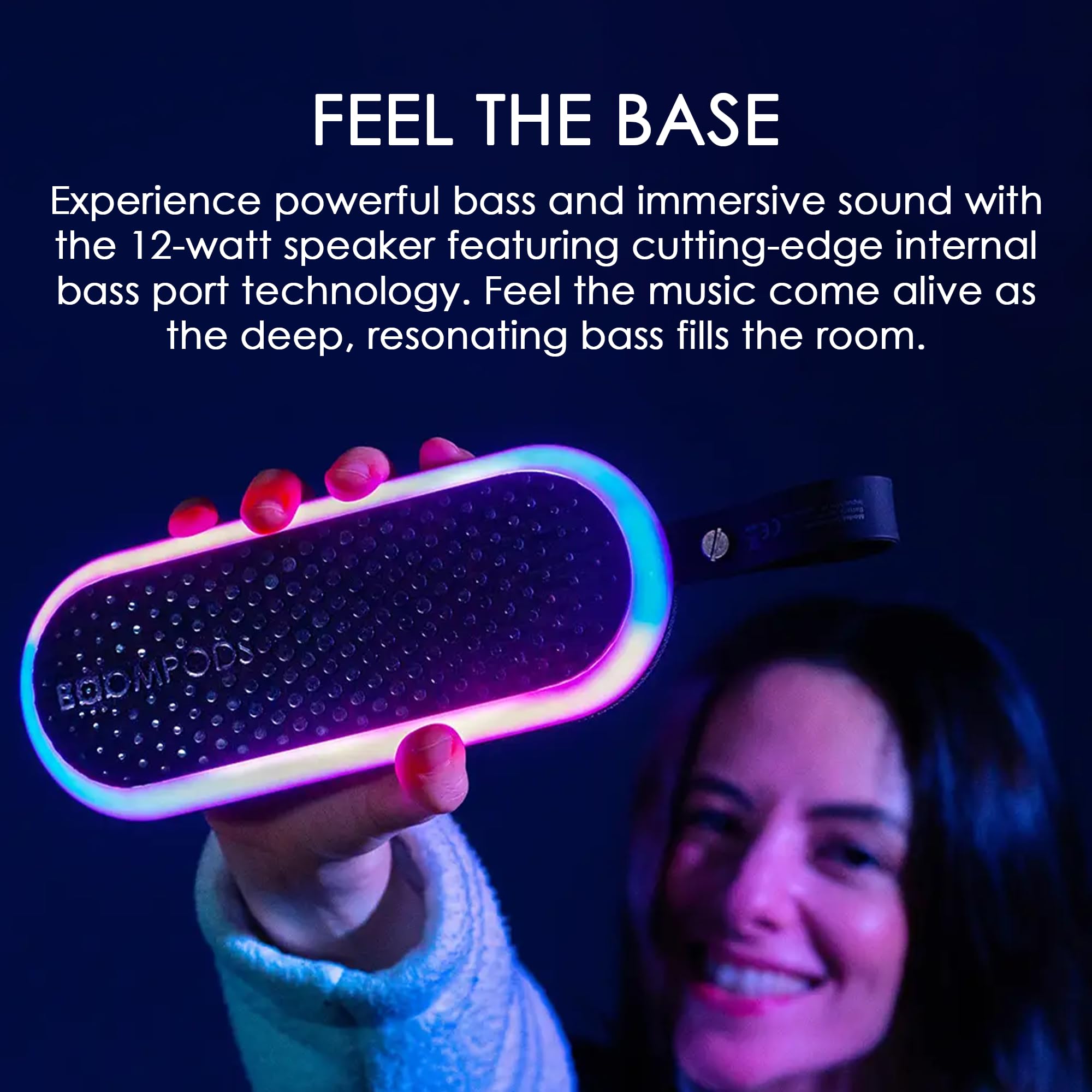 Boompods Halo Speaker Bluetooth Portatile - Cassa Bluetooth Impermeabile IPX6 con Luci LED, 12W di Potenza e 5 Ore di Autonomia, Altoparlanti Wireless per Feste, Doccia e Viaggi