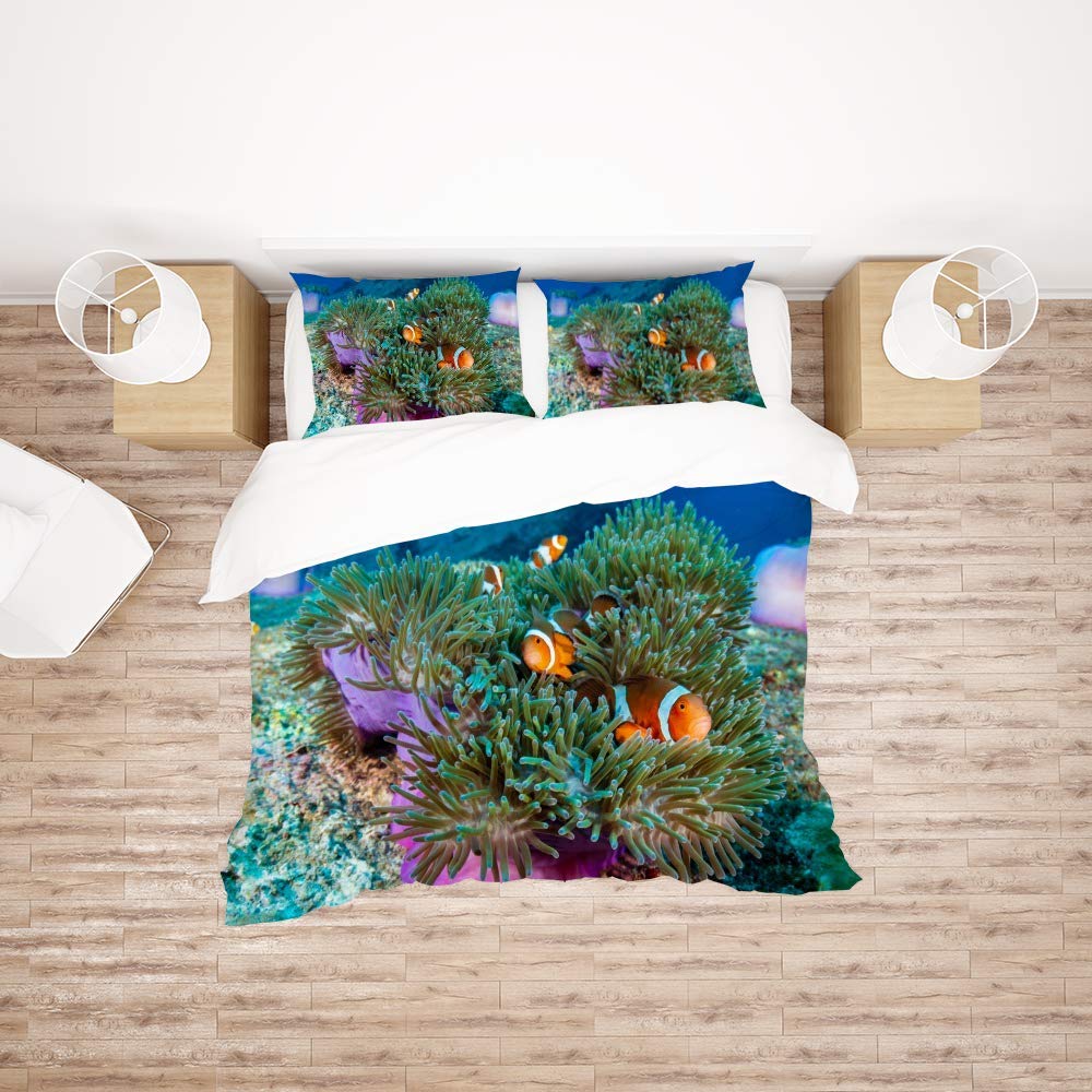 Housse de couette poisson clown pour lit King parure de lit douce anti-plis facile à laver