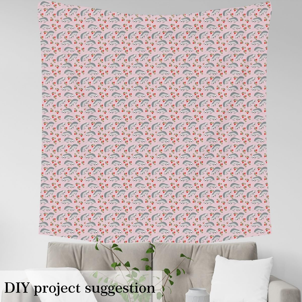 Opossum Fabric by The Yard Possums Gifts Upholstery Fabric for Chairs Sofa Possums Lover Kids Birthday Gift Possums Floral Decor Waterproof Outdoor Fabric Possum Stuffed Strawberry DIY Fabric, 3 Yards