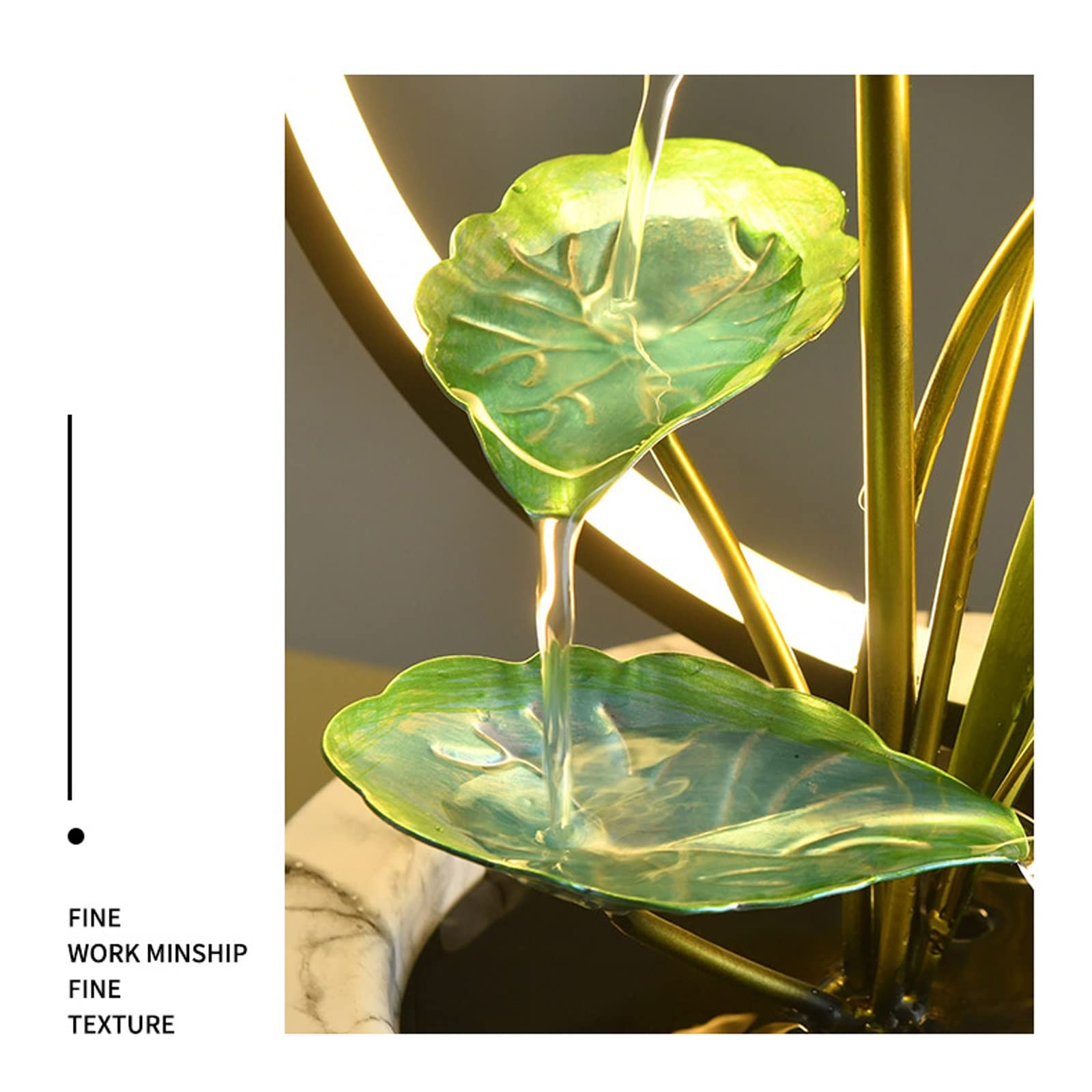 fuente de agua de mesa Fuentes de Mesa Fuentes de relajación de Hojas de Loto for Interiores Fuente de decoración de Cascada de Mesa con luz de Escena Redonda, L 11.8"×W 7.0"×H 15.3" fuente de agua de
