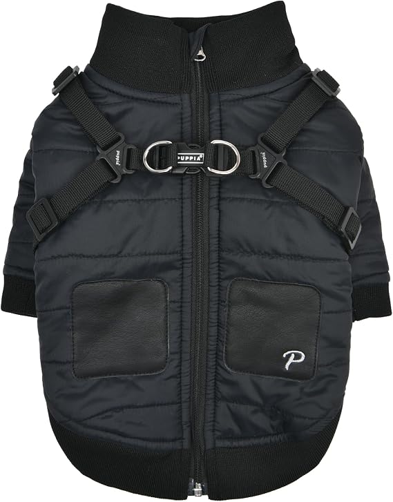Puppia Stratus Dog Jumper موسم الشتاء تسخير Intrgrated للكلاب الصغيرة والمتوسطة، أسود، متوسط