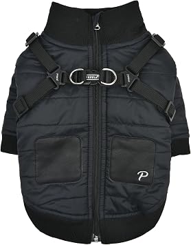 Puppia Stratus Dog Jumper Winter Season Intrgrated Harness for Small and Medium Dogs, Black, Large