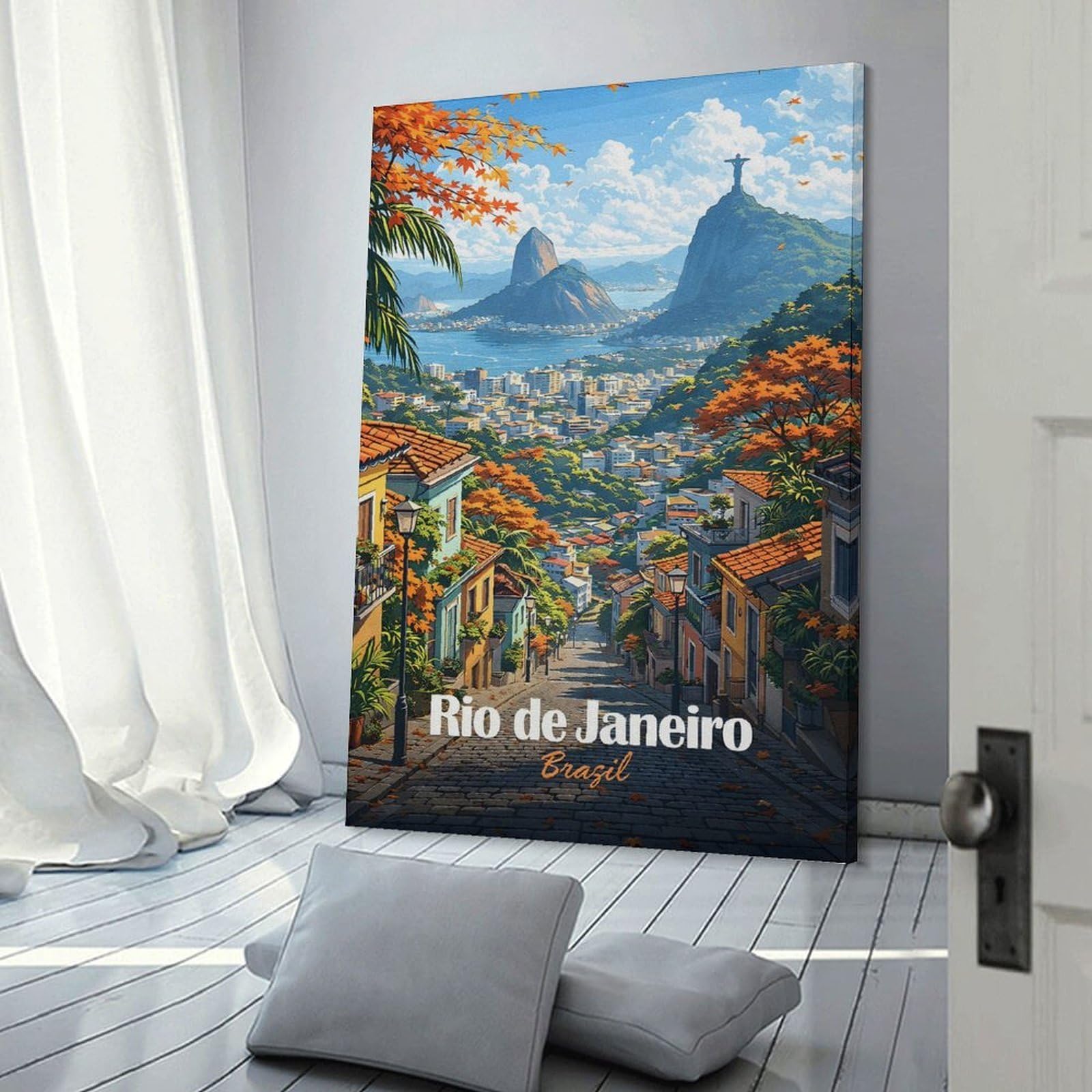Junmoney Frame-Style-17 Home Decor Wall Art Rio De Janeiro Cityscape With Christ The Redeemer, 24X36inch(60X90cm), For Bedroom Decor, Cosy Corners Or Studios, Decorative Wall Art For Cosy Rooms