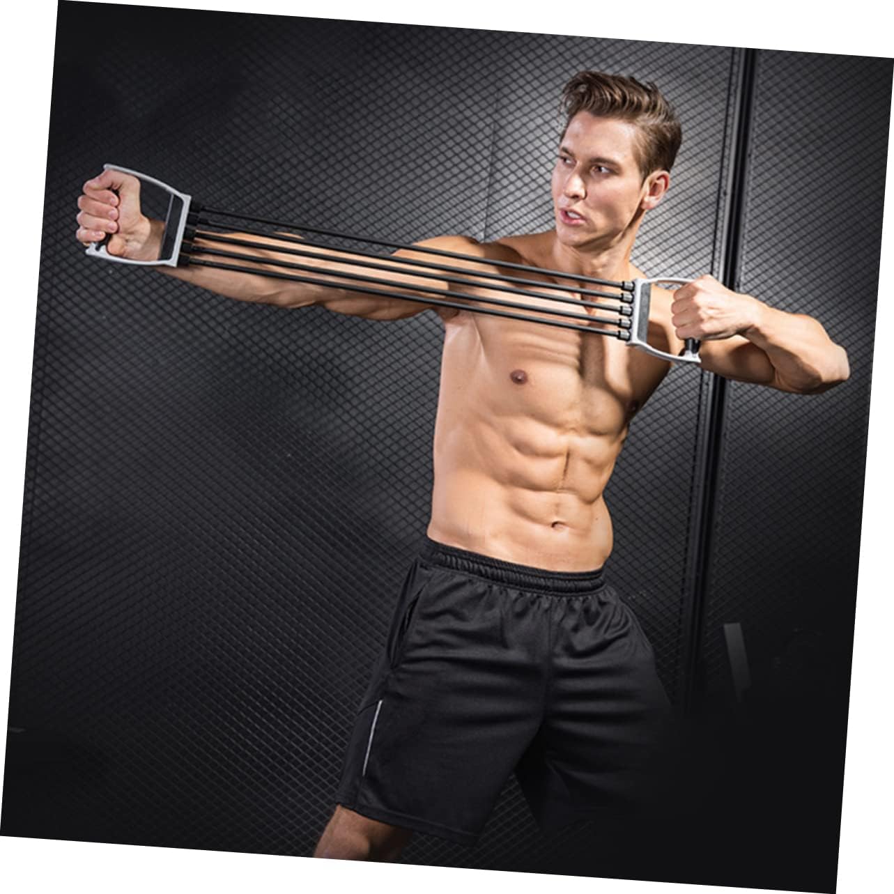 Fitness Equipment Exerciser Elastic Band Workout w Wall Pulley Spring Exerciser