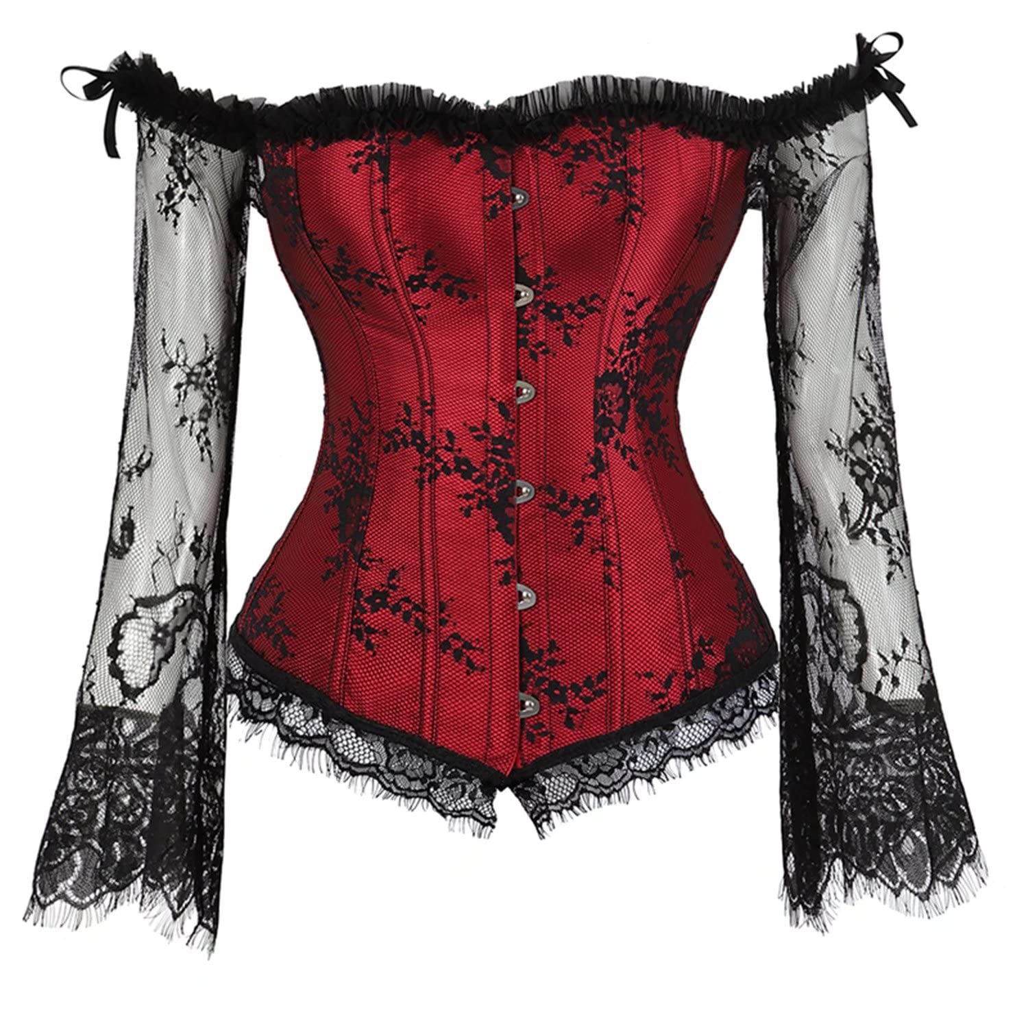 Korsett Kleid Corsage Gothic Bluse Trachten Shirt mit Lang Tüllrock
