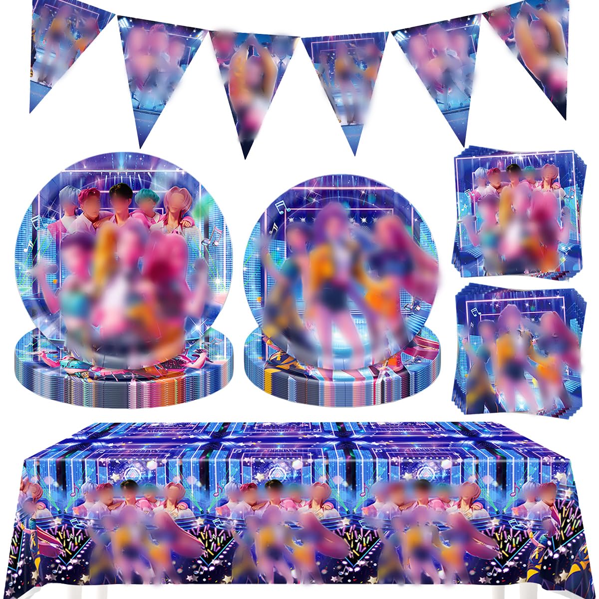 42 Pezzi pop Decorazioni Festa di Compleanno, Set di Stoviglie per Feste di Compleanno a Tema, Decorazioni Compleanno Bambini con Piatti Tovaglioli Striscione e Tovaglia