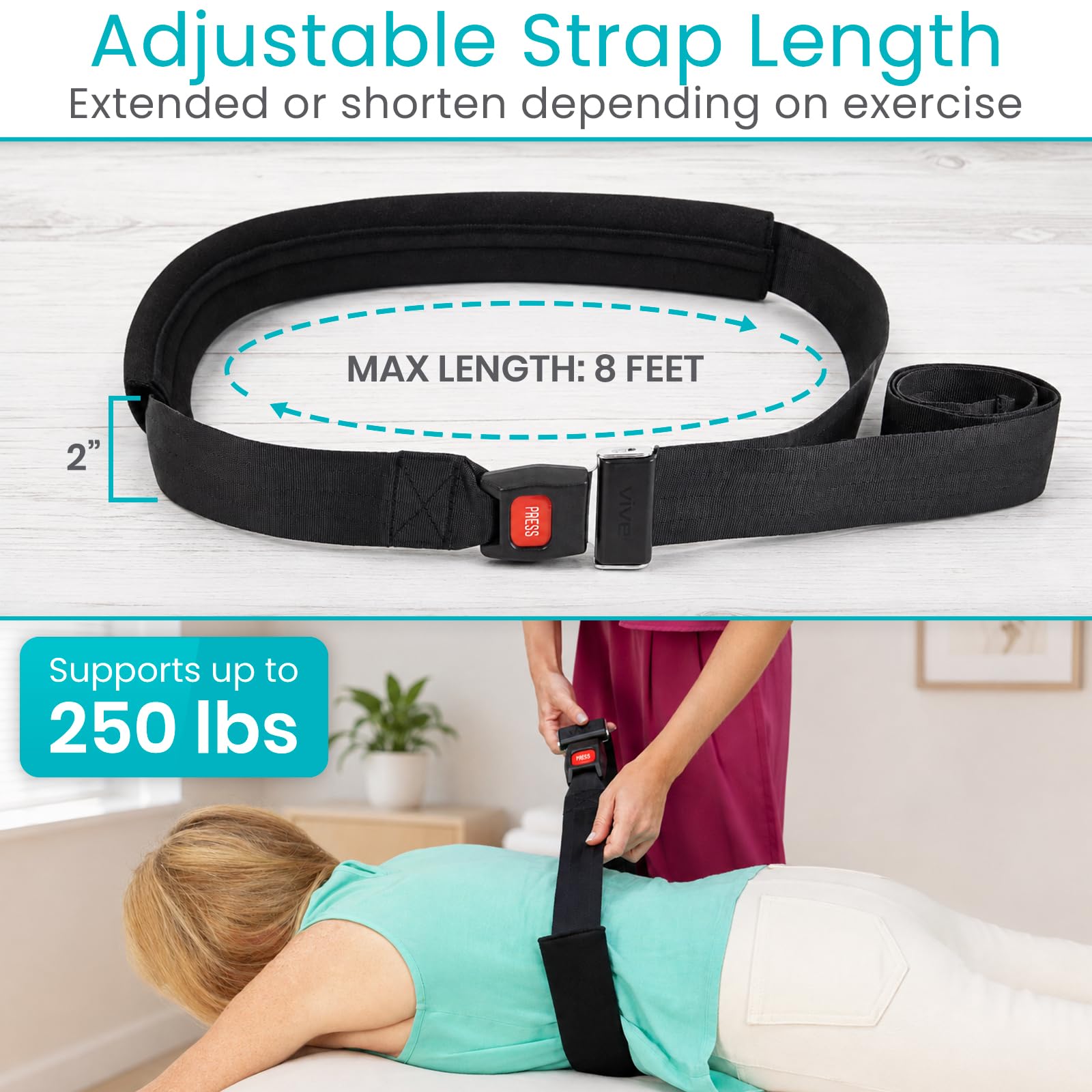 Vive Mobilization Belt for Physical Therapy with Buckle - Manual Traction Stretching Band - PT Traction Strap Belt for Stretching, Mobility, Massages & Exercise — Amazon image 7