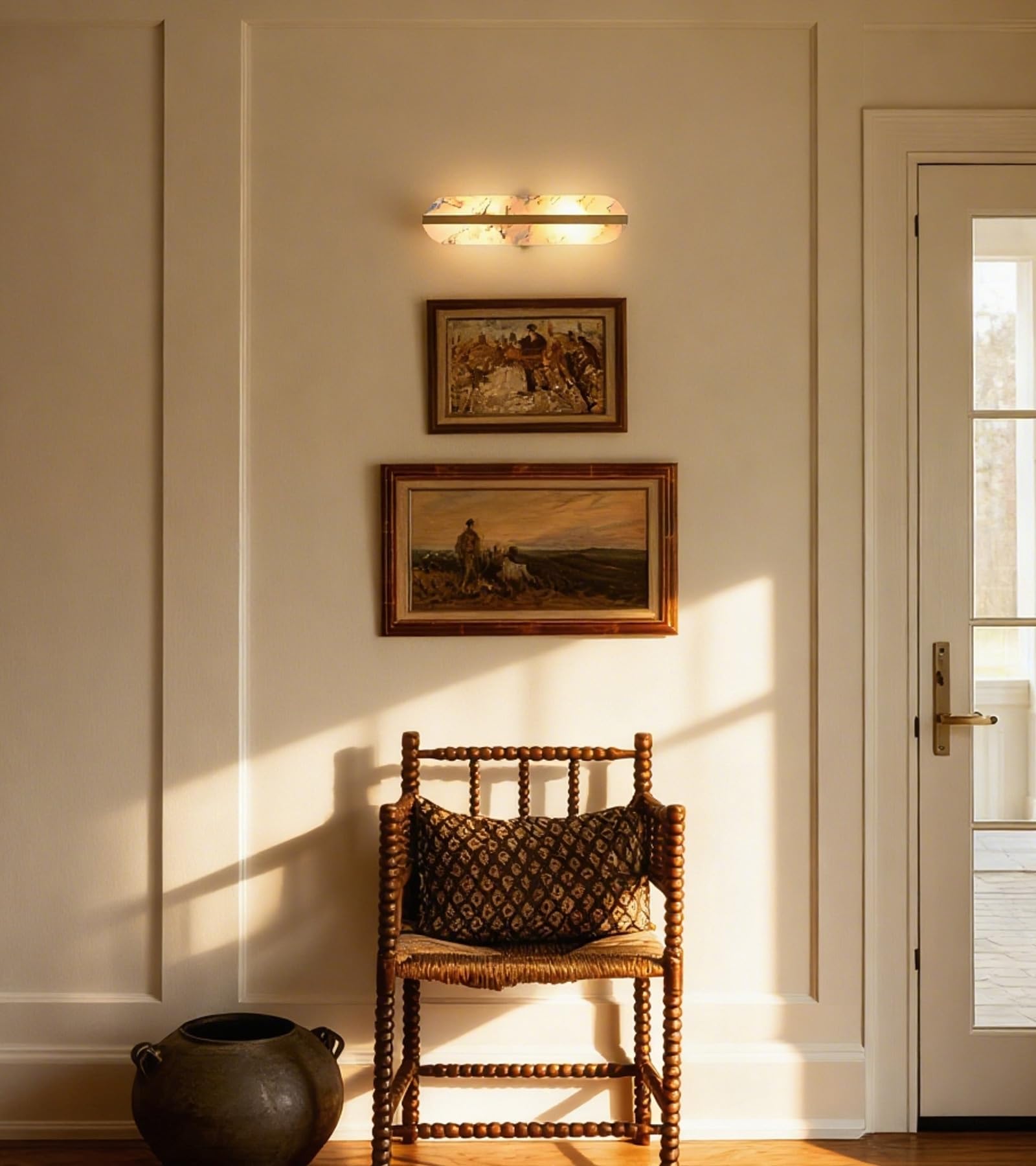Aetherion Aplique De Pared De Alabastro Natural 15,7'', Lámpara Ovalada Moderna De Mármol, Iluminación Interior Para Baño, Dormitorio, Sala, Pasillo, Restaurante Y Escaleras Gold 1-Pack