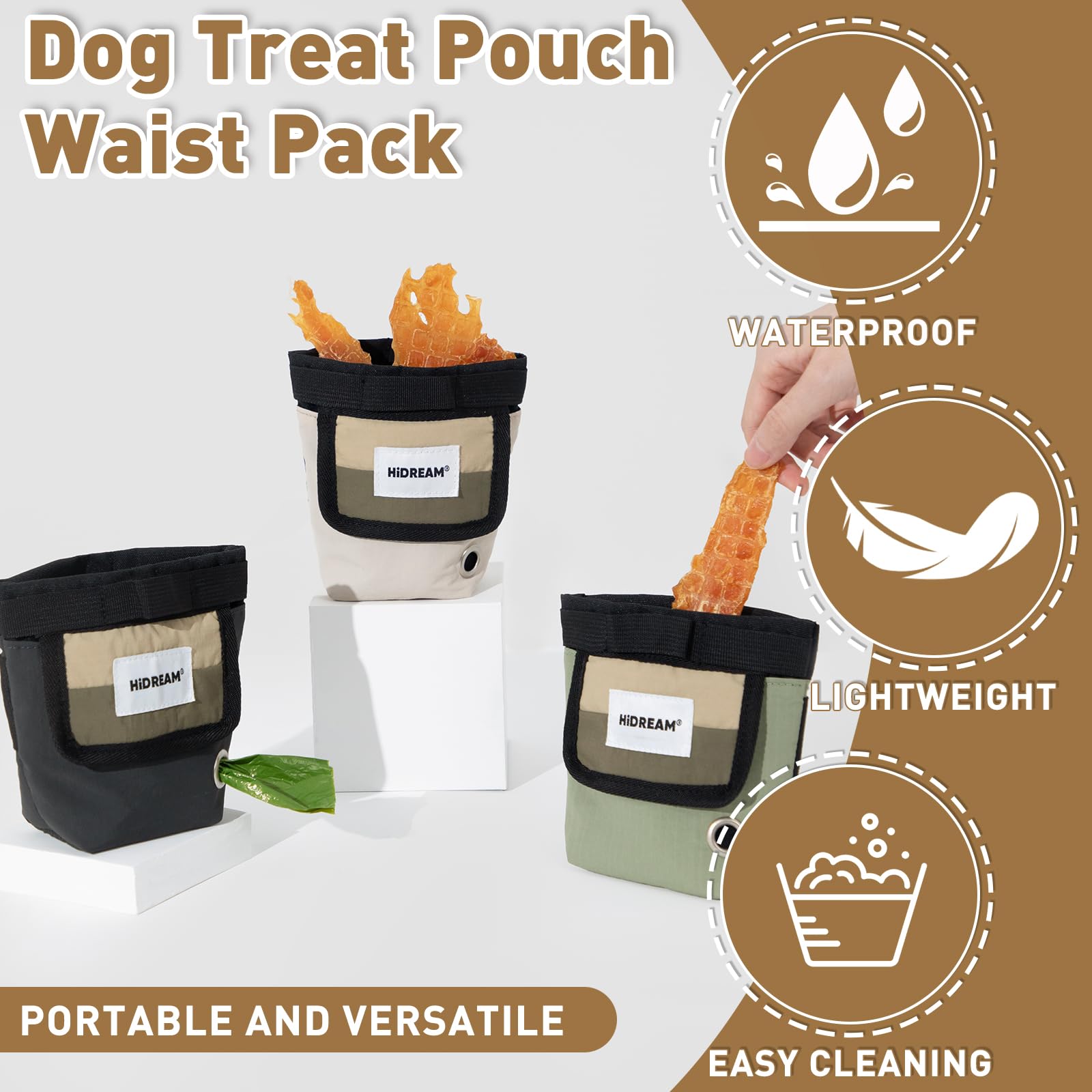 ETIAL Dog Treat Pouch Waist Pack - Magnetic Closure, 3-Way Wearable, Water-Resistant Nylon, Pet Poop Bag Dispenser for Training, Walking, Hiking (Gray) - image 6