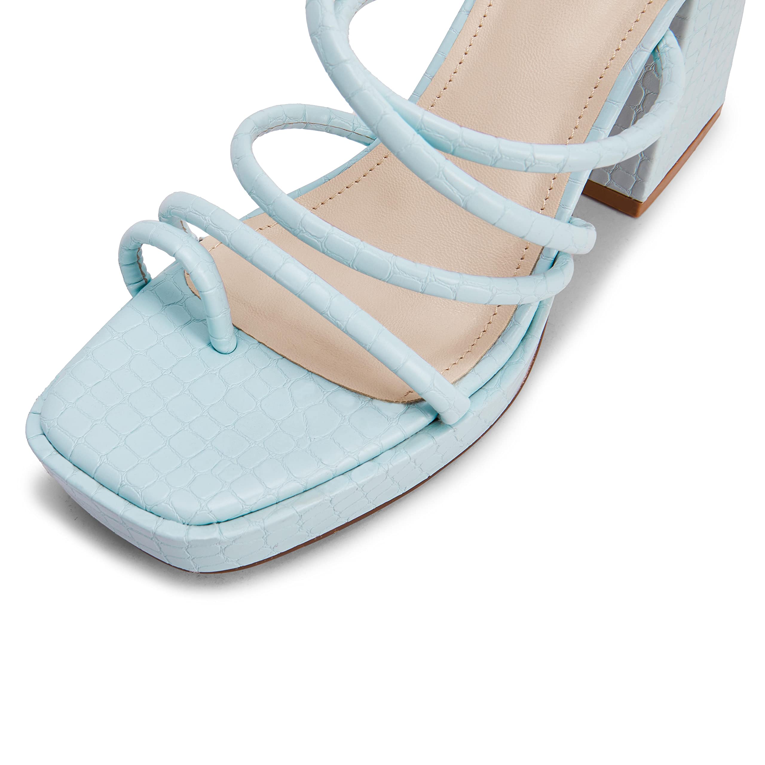 Rilista Womens Chunky Sandals Strappy Platform Square Toe Block Heeled Mules Summer Sandal Party Shoes Blue