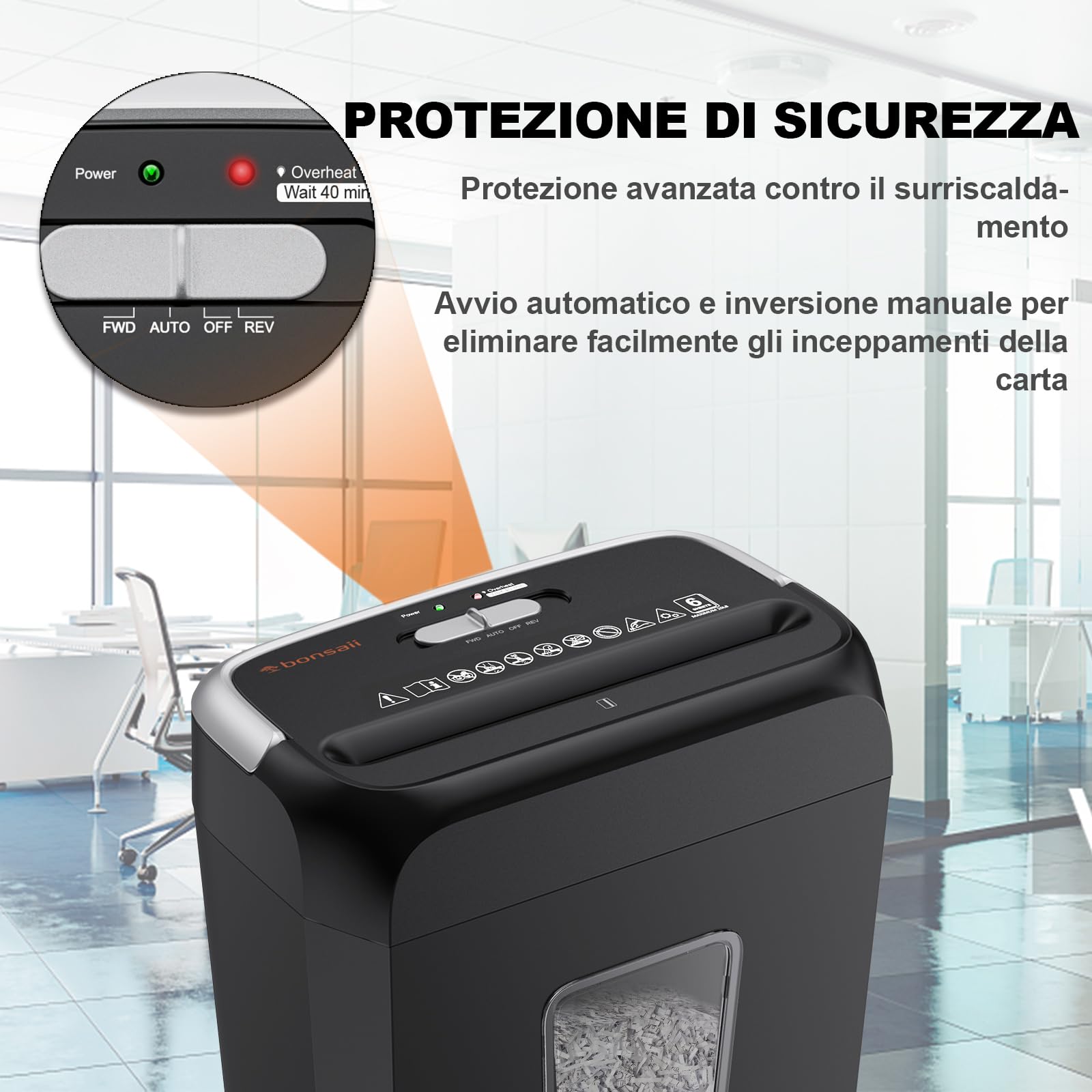Bonsaii Distruggidocumenti P-4, Tritadocumenti 6 Fogli, Carte di Credito, Graffette, Contenitore 13L, C237-B