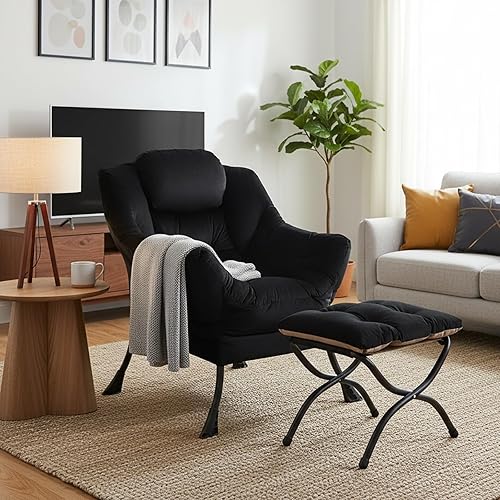 Miniatura 18 de Welnow Silla Lazy con otomana, moderna silla de descanso con reposabrazos y un bolsillo lateral, sillón para sofá de ocio, sillón de lectura
