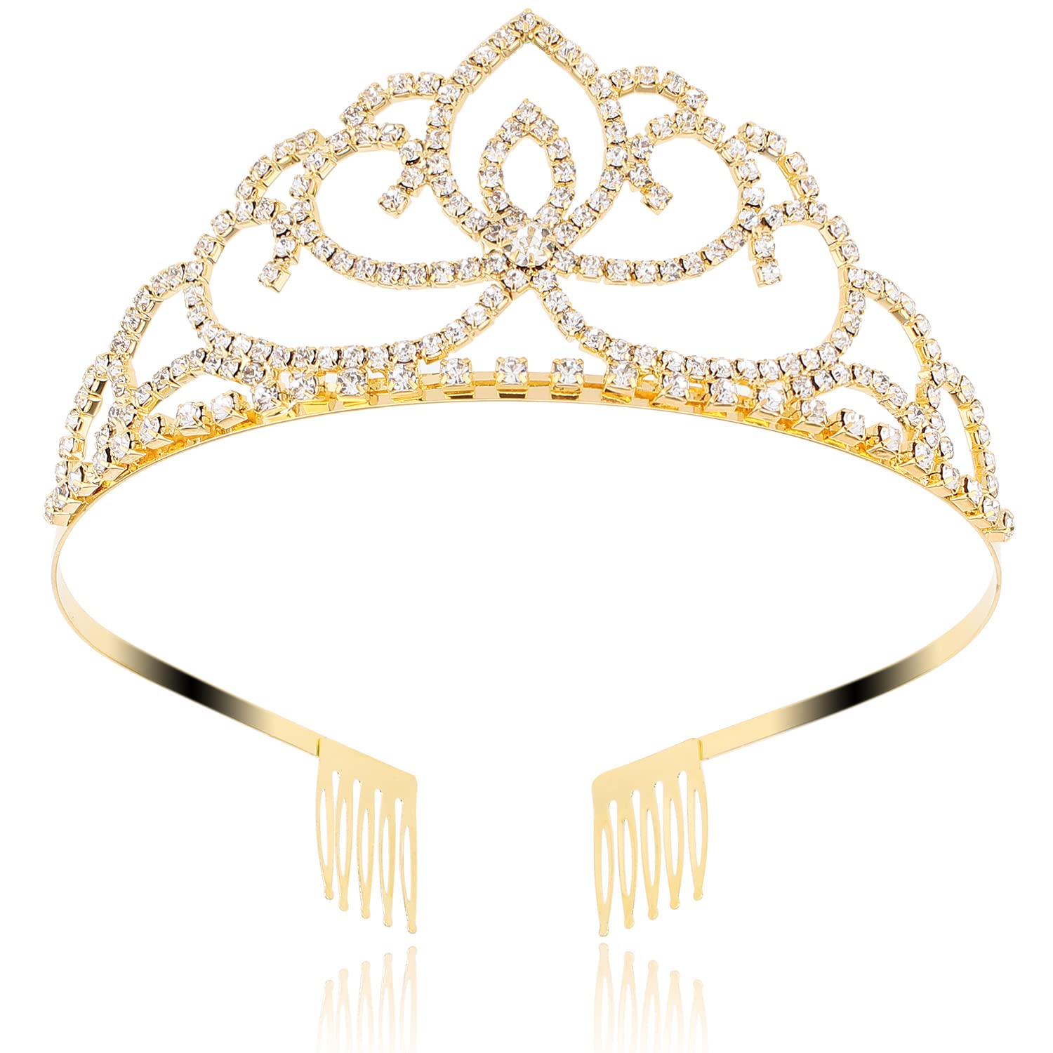 Gold Tiara Crystal Crown with Combs Elegant Princess Tiaras and Crowns for Women Girls Rhinestone Headband for Bridal Wedding Birthday Party Prom