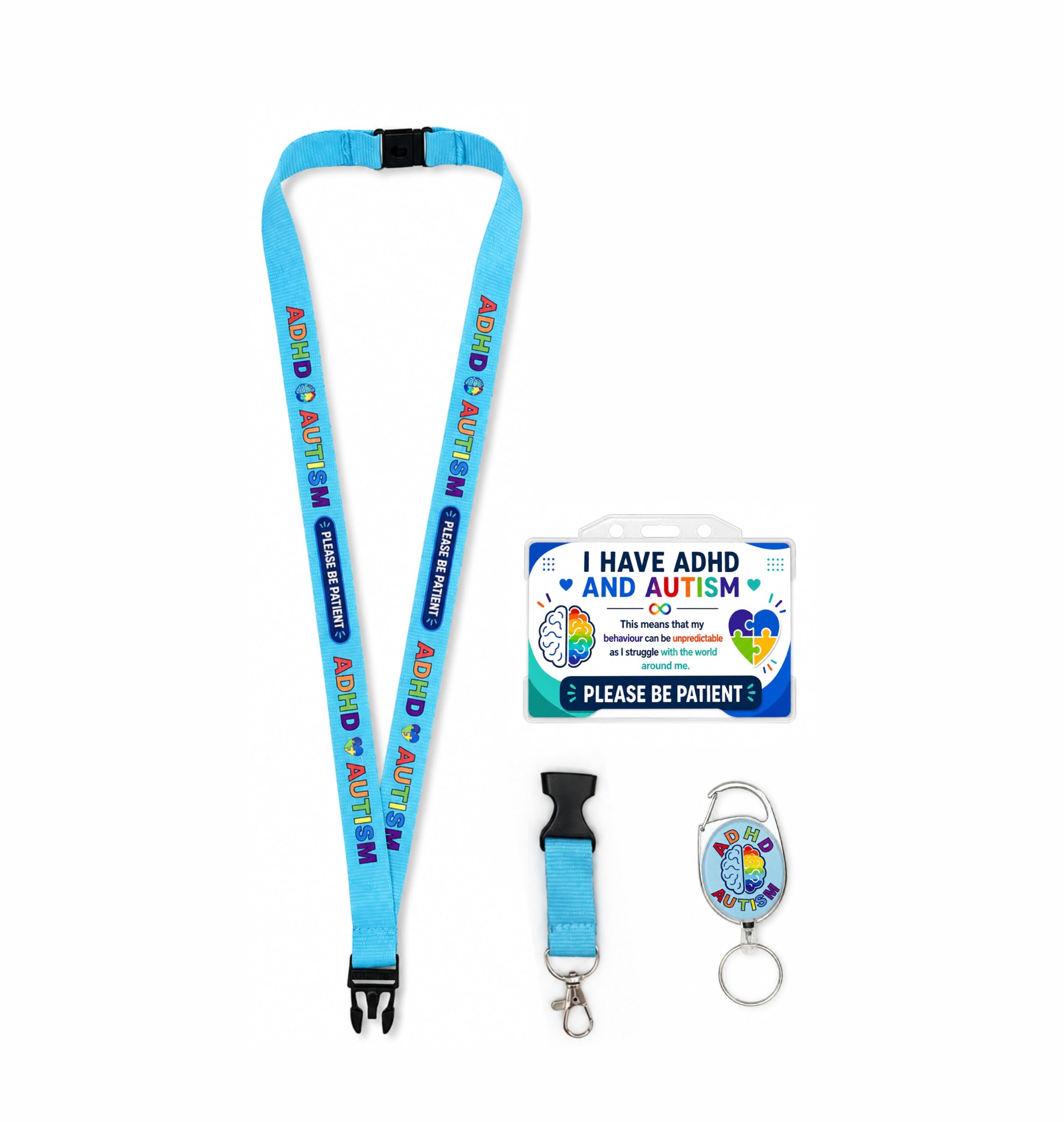 Autism & ADHD Awareness Lanyard Set – ID Badge Holder with Matching retractble Keyring