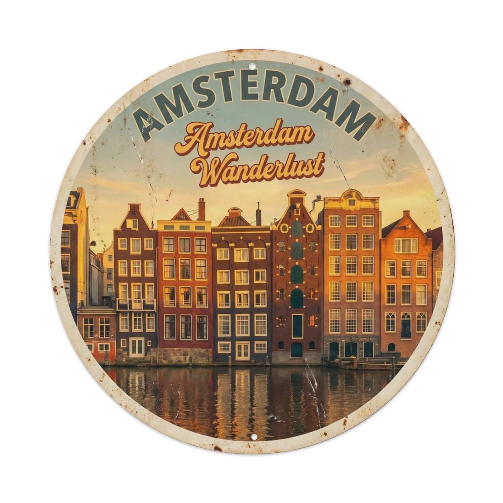 Vintage Travel Netherlands Houses Wanderlust Metal Tin Sign Plaque