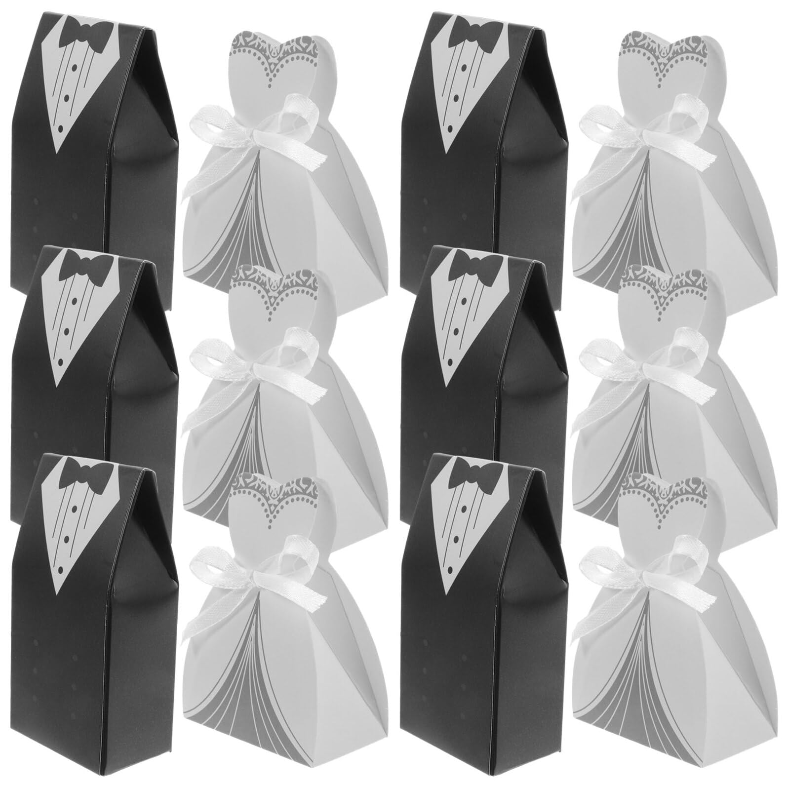 jojofuny 200 Cajas para Bodas Forma de Esmoquin y Vestido Cajas de Dulces Decorativas Plegables 200 Piezas para Regalos y Decoración de Fiesta Nupcial
