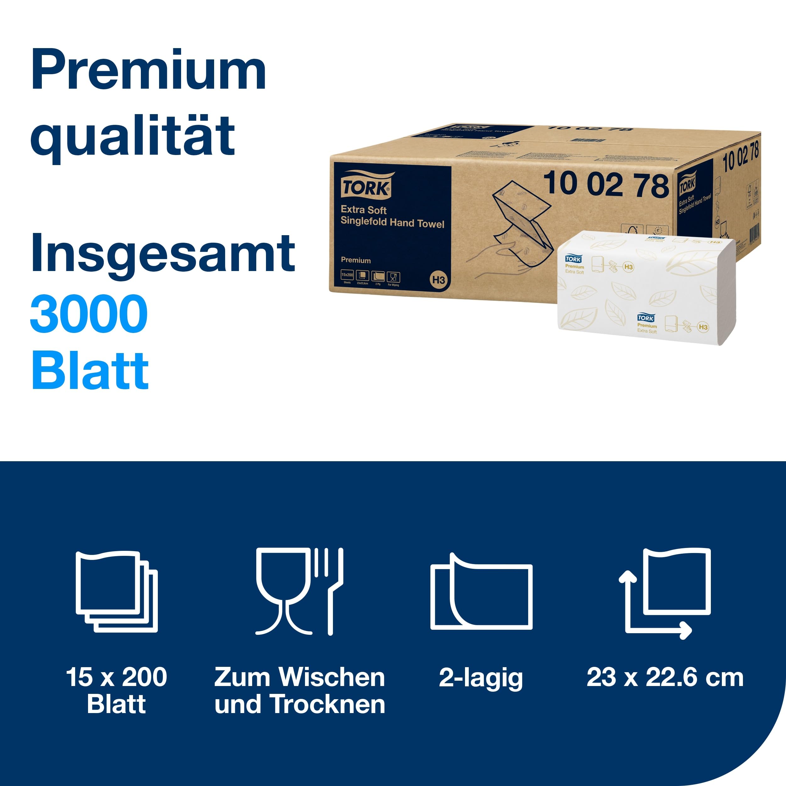 Tork Zickzack Papierhandtücher Premium 100278 H3 Falthandtücher 2-lagig Weiß 15 x 200 Tücher