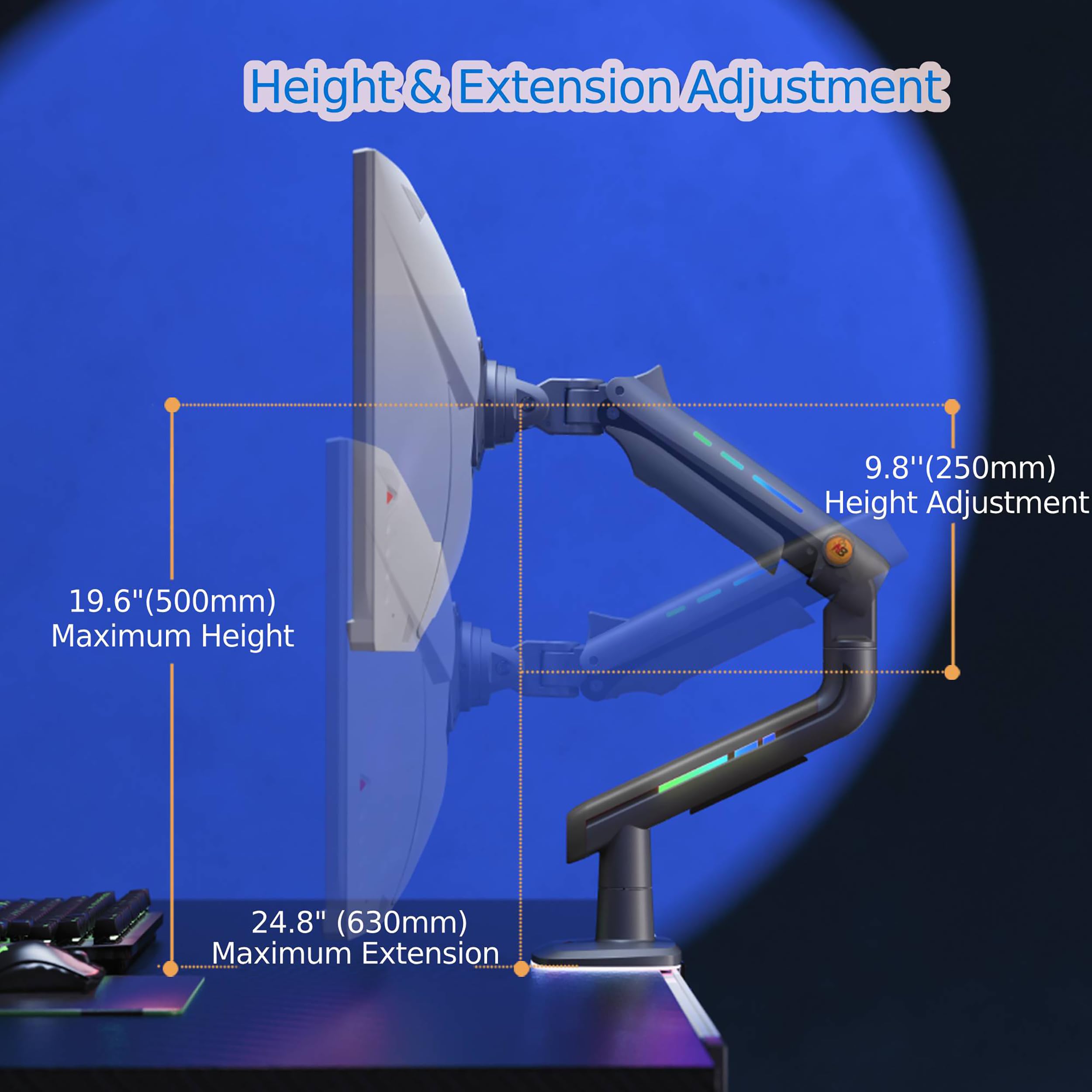 NB Ergonomic RGB Braccio Monitor per da 32 a 60 Pollici Schermo Piatti Ultrawide Curvi, Supporto per Monitor Resistente Carico fino a 20 kg VESA 75&100 mm (Verde)