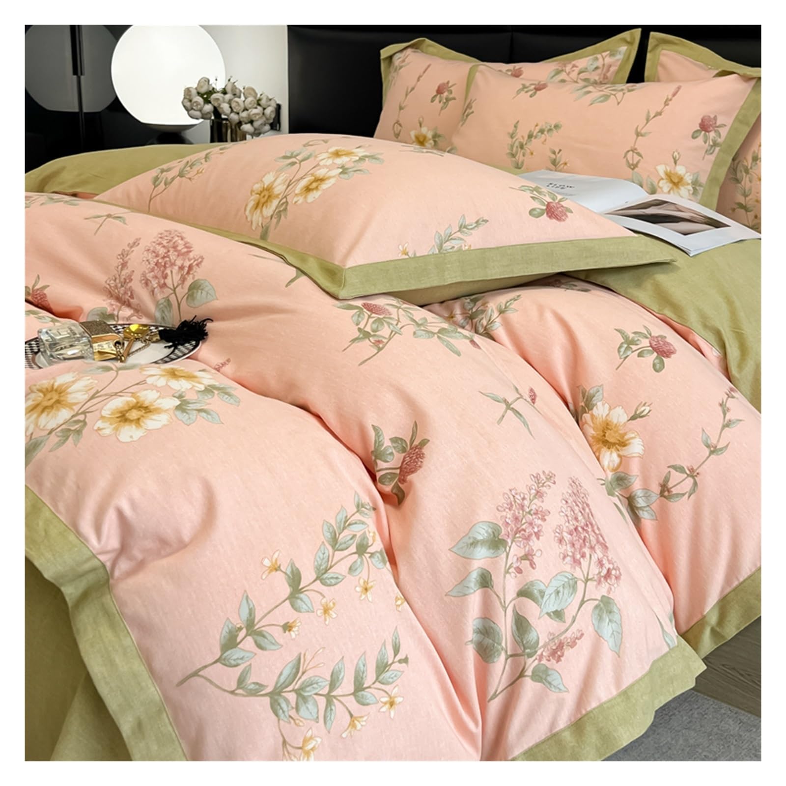 Housse de couette coton lavé durable et respirante avec parure de lit à motif botanique