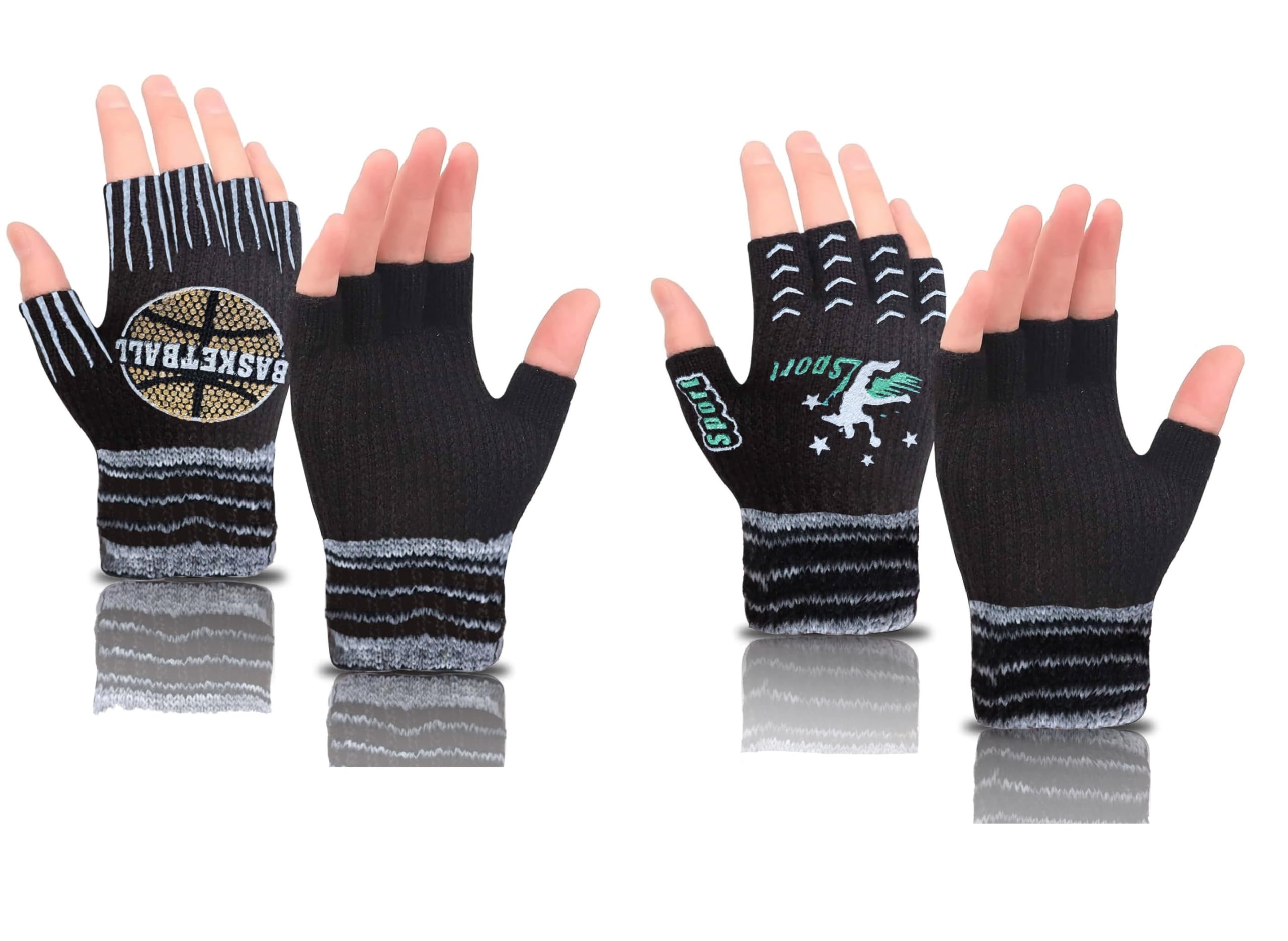 Printed Black Warm Winter Cut Finger/Fingerless Cold Weather Gloves For Women (Pack of 2)-image-36