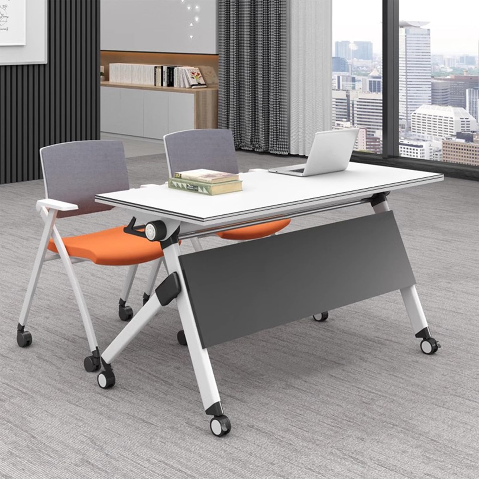 Set da scrivania pieghevole regolabile con rotelleTavolo da conferenza portatile per riunioni in ufficio e collaborazione di squadra, facile da usare e versatile