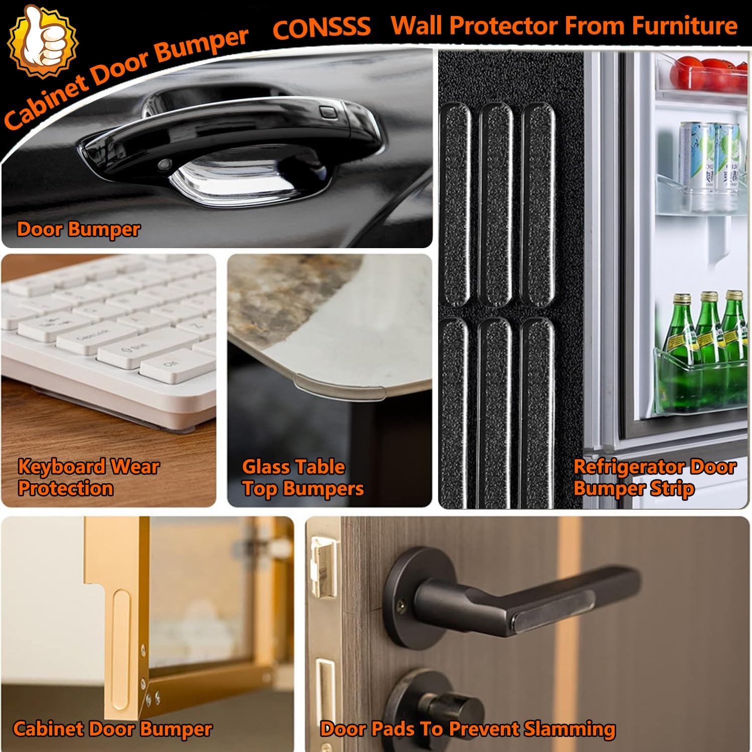 CONSSS 28PCS Wall Bumpers, Clear Cabinet Door Bumper Ultra-Strong Clear Silicone Strips, Rubber Bumpers Self Adhesive Anti-Collision Pads Wall Protector for Furniture, Cabinets, Doors, Toilets