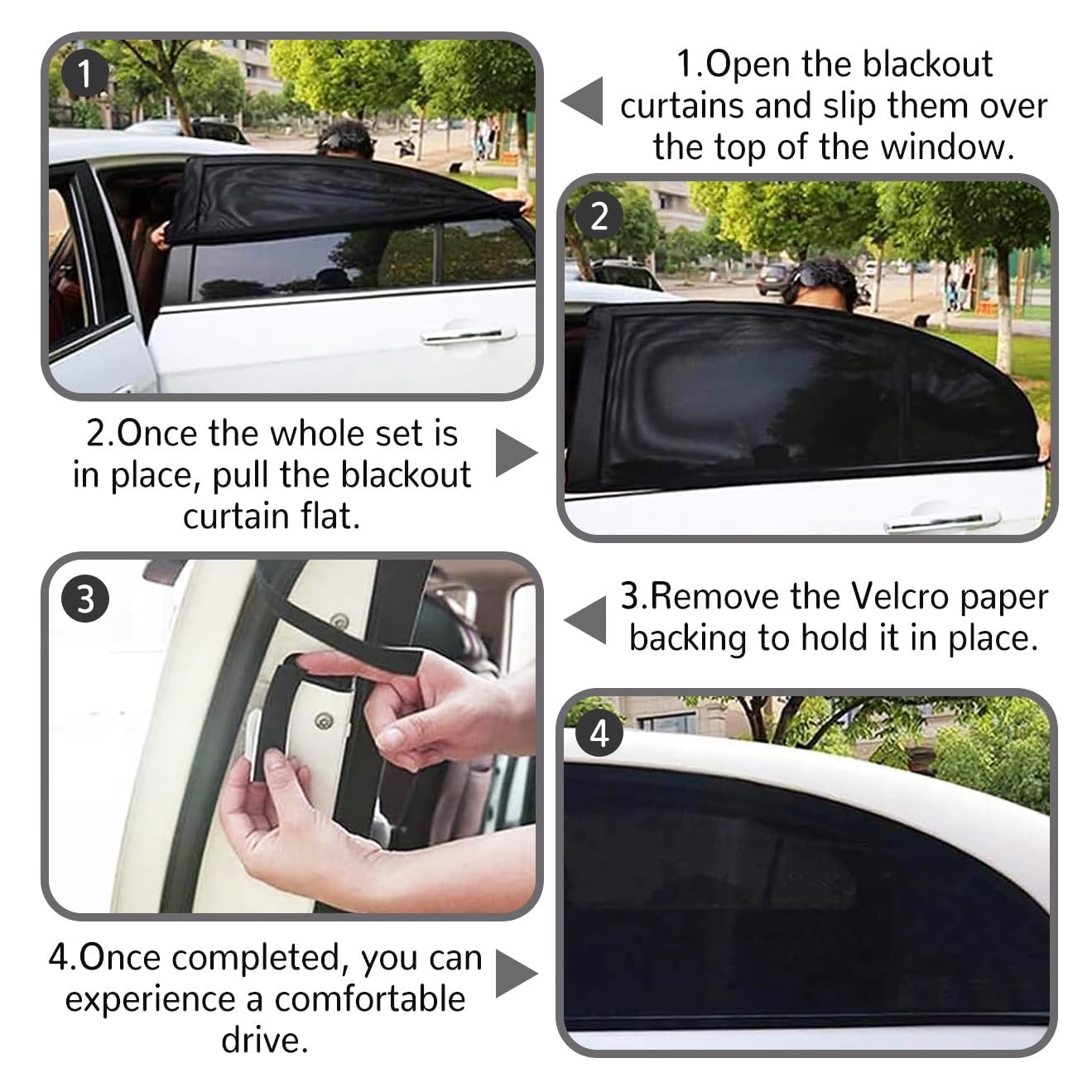 Hillylolly Parasole per Finestrini Laterali Auto, Protezione UV, Completo 4, Nero