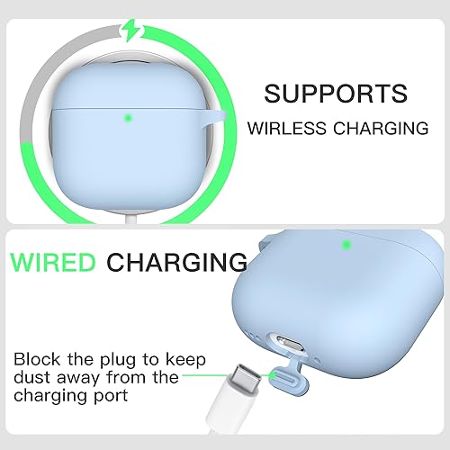 Miniatura 3 de Brujula Funda protectora de silicona para AirPods 4 cancelación activa de ruido compatible con AirPods de 4 generación 2024 (azul claro)