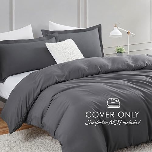 Miniatura 2 de Hearth & Harbor Juego de funda de edredón tamaño individual, color gris oscuro, juego de funda de edredón suave, juego de ropa de cama de 2 piezas