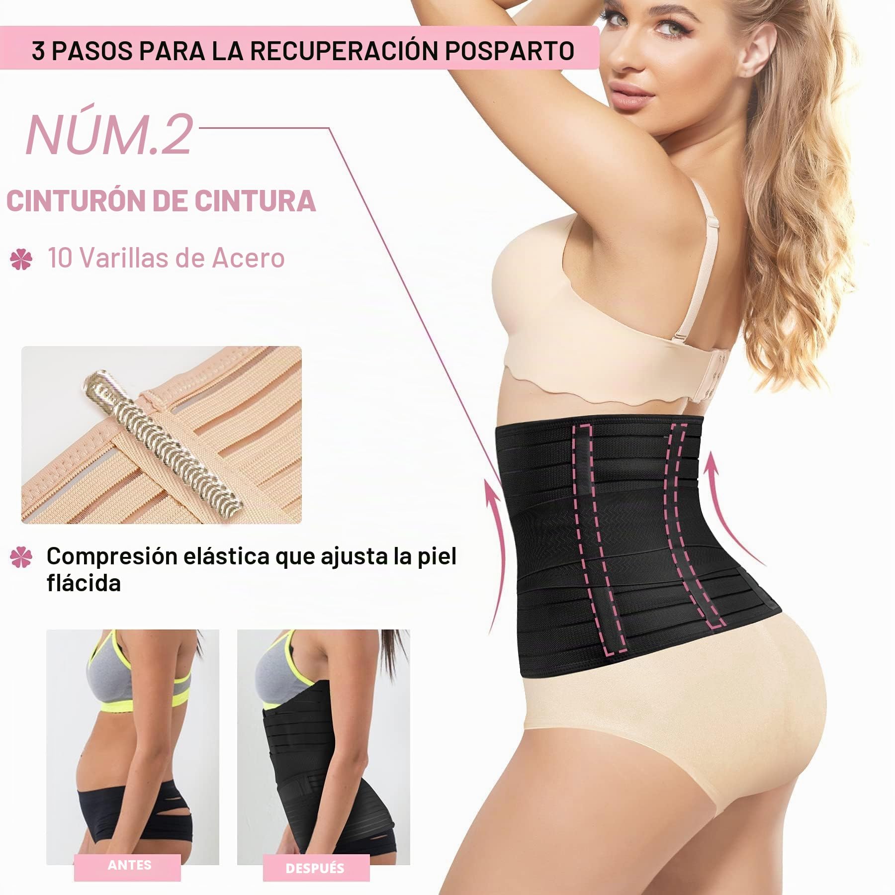 Gotoly Cinturón de recuperación posparto 3 en 1, faja de recuperación de cintura y pelvis, faja de apoyo para después del embarazo, control de abdomen, faja moldeadora de cuerpo, Negro, M