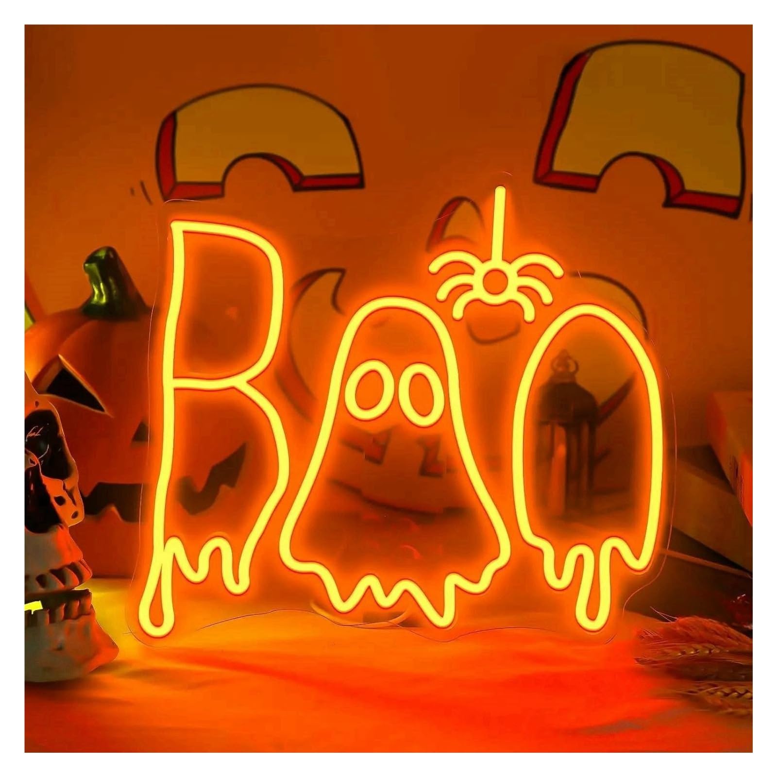 LEMST Signs Lamp Spooky Ghost Spider Neon Lights USB Powered, Suitable for Wall Decor 29.81cmx32.99cm