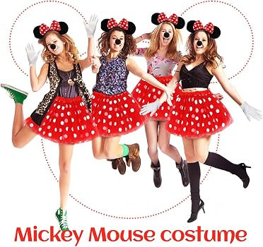 Costume Da Topolino Per Bambina, Vestito A Pois Rosso, Gonna In Tulle, Fascia Con Orecchie E Fiocco, Guanti Bianchi, Naso Nero, Completo Carnevale - 3