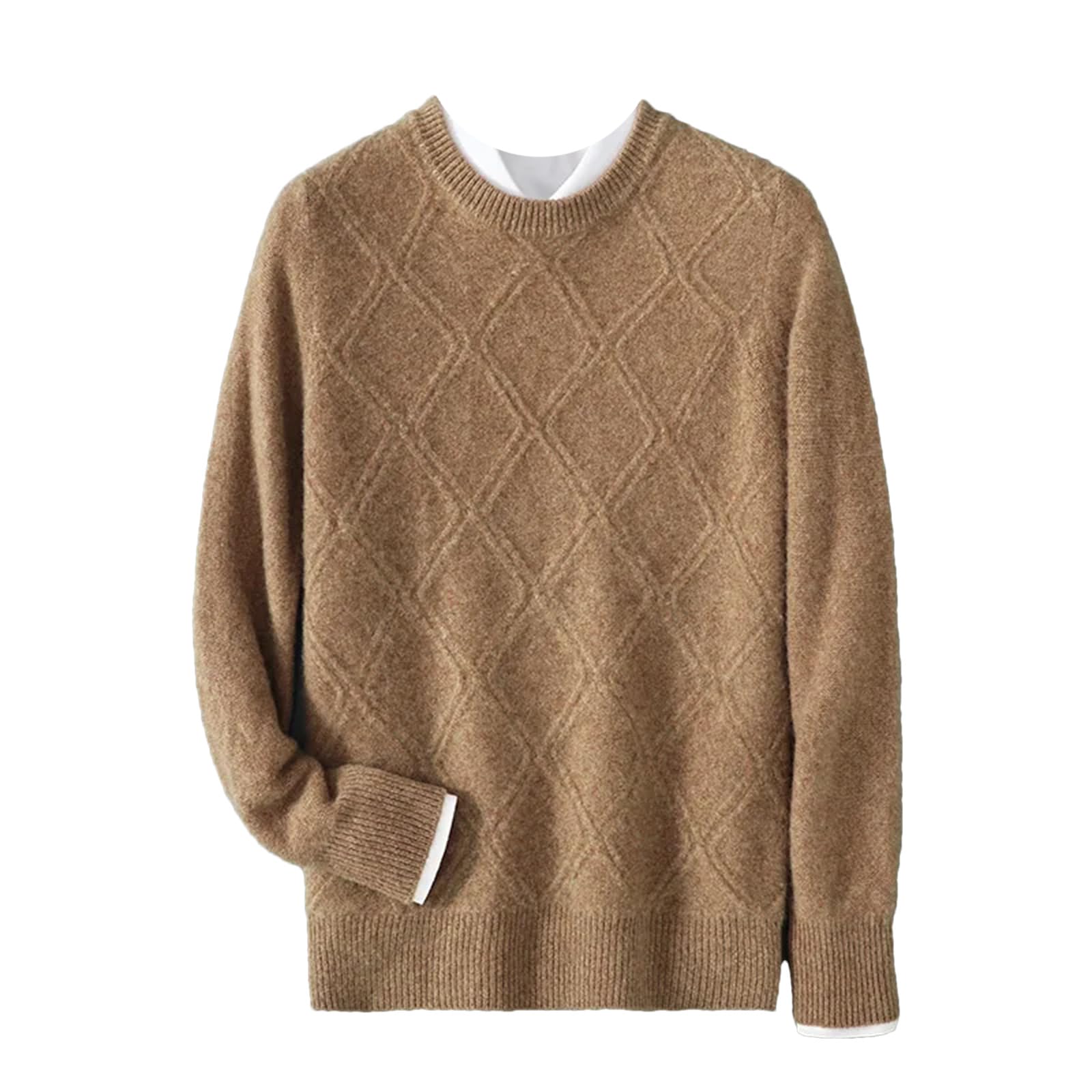 Maglione di cachemire di fondo di affari del maglione del diamante di lana del collo rotondo degli uomini di inverno