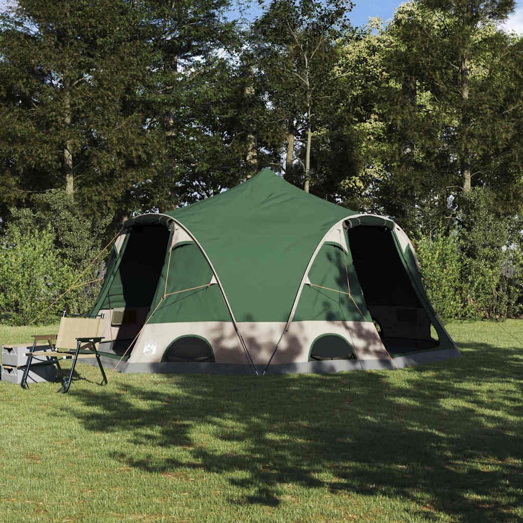 Dome Zelt für 4 Personen mit Dach Grün 505 x 450 x 248 cm, Familienzelt aus 185T Polyester mit PU-Beschichtung, stabilen Stahlstangen, Belüftungsfenster und E-Port, inklusive 12