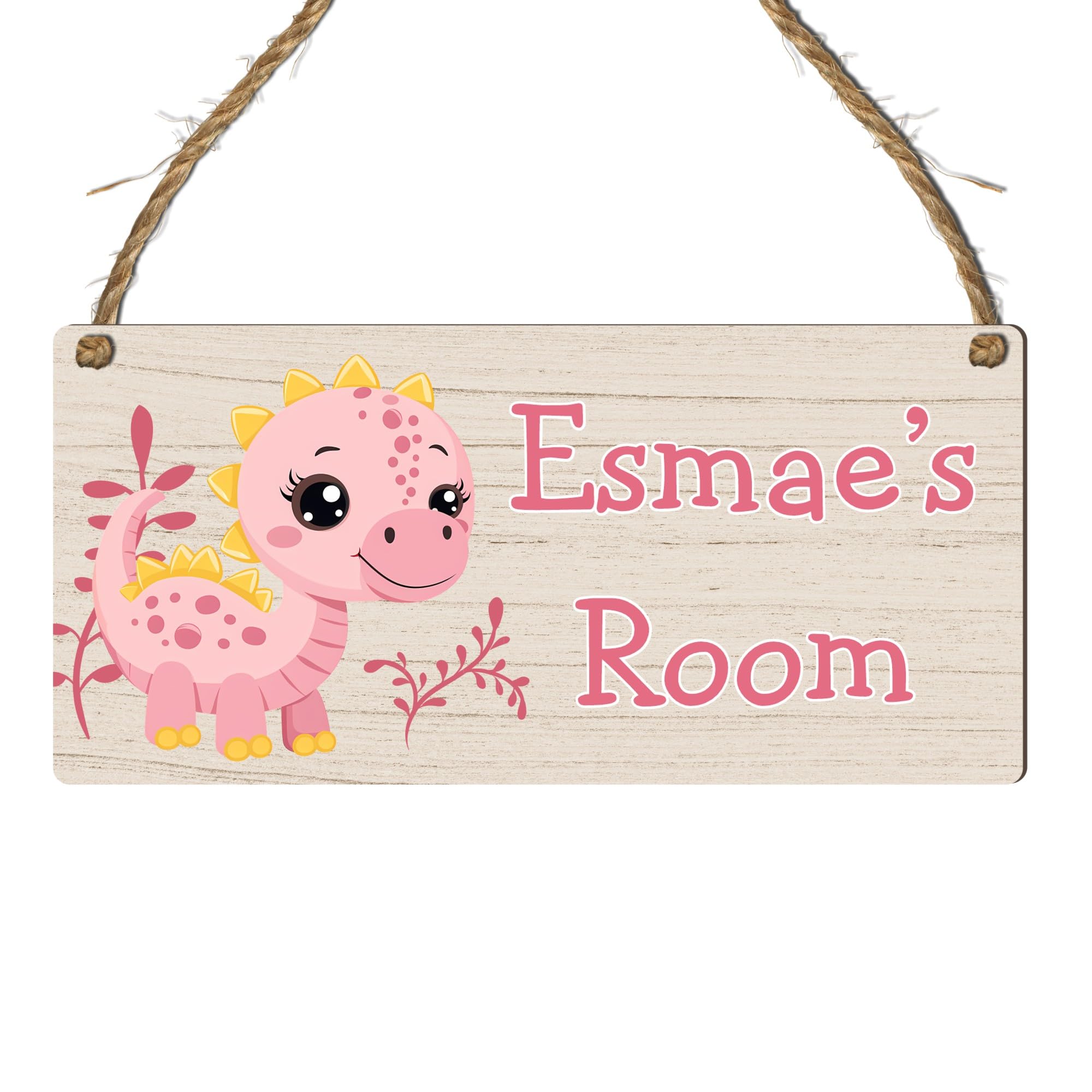 Personalised Cute Dinosaur Plaque Rectangle Sign for Kids Bedroom Decor MDF Wood Birthday Christmas Thoughtful Keepsake Present