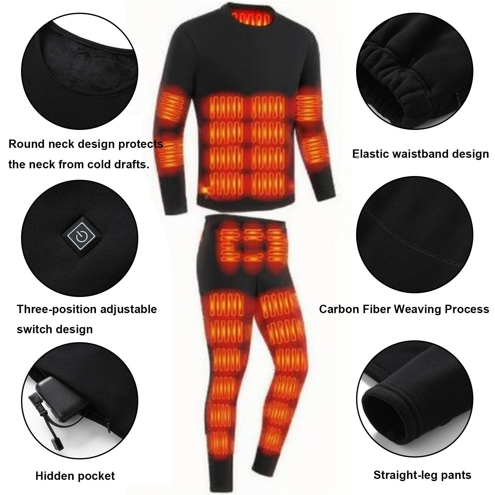 Camiseta Calefactable Hombre Mujer, Ropa Interior Térmica Calefactable, 52 Zonas de Calentamiento, 3 Controles de Temperatura, para Esquí, Motos, Caza