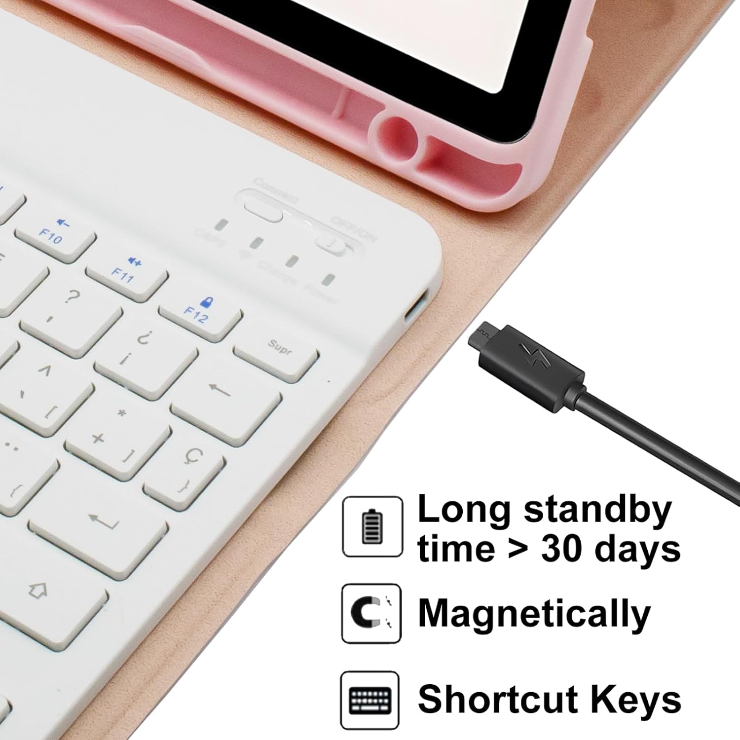 Keyboard Case Spanish Ñ for Xiaomi Redmi Pad 2/Redmi Pad SE 11 Inch 2023, Slim PU Stand Cover with Magnetically Detachable Wireless Keyboard, Tablet Mouse,Pink