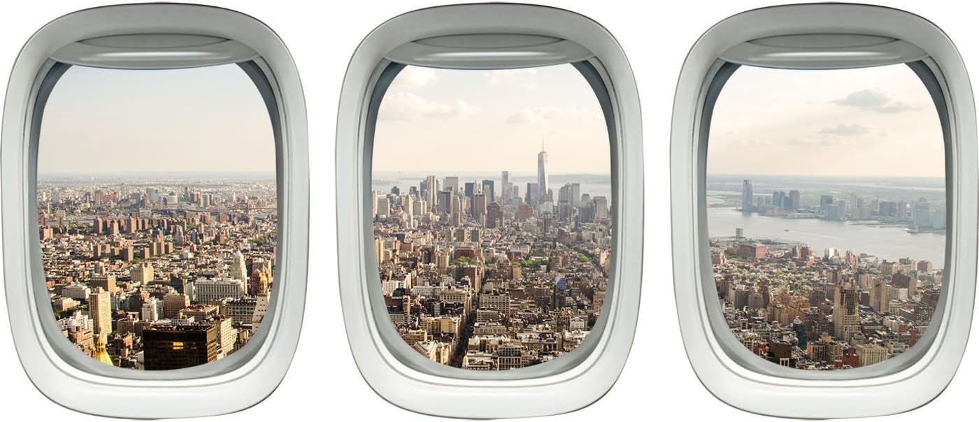 VWAQ - NYC Wall Sticker - New York City Window Decal - Airplane Window Clings for Kids -PPW44