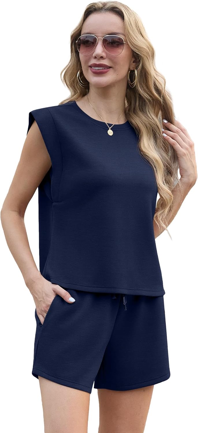 GRECERELLE 2026 Women's Summer 2 Piece Outfits Round Neck Cap Sleeve Top with Pocket Short Sets - Image 6