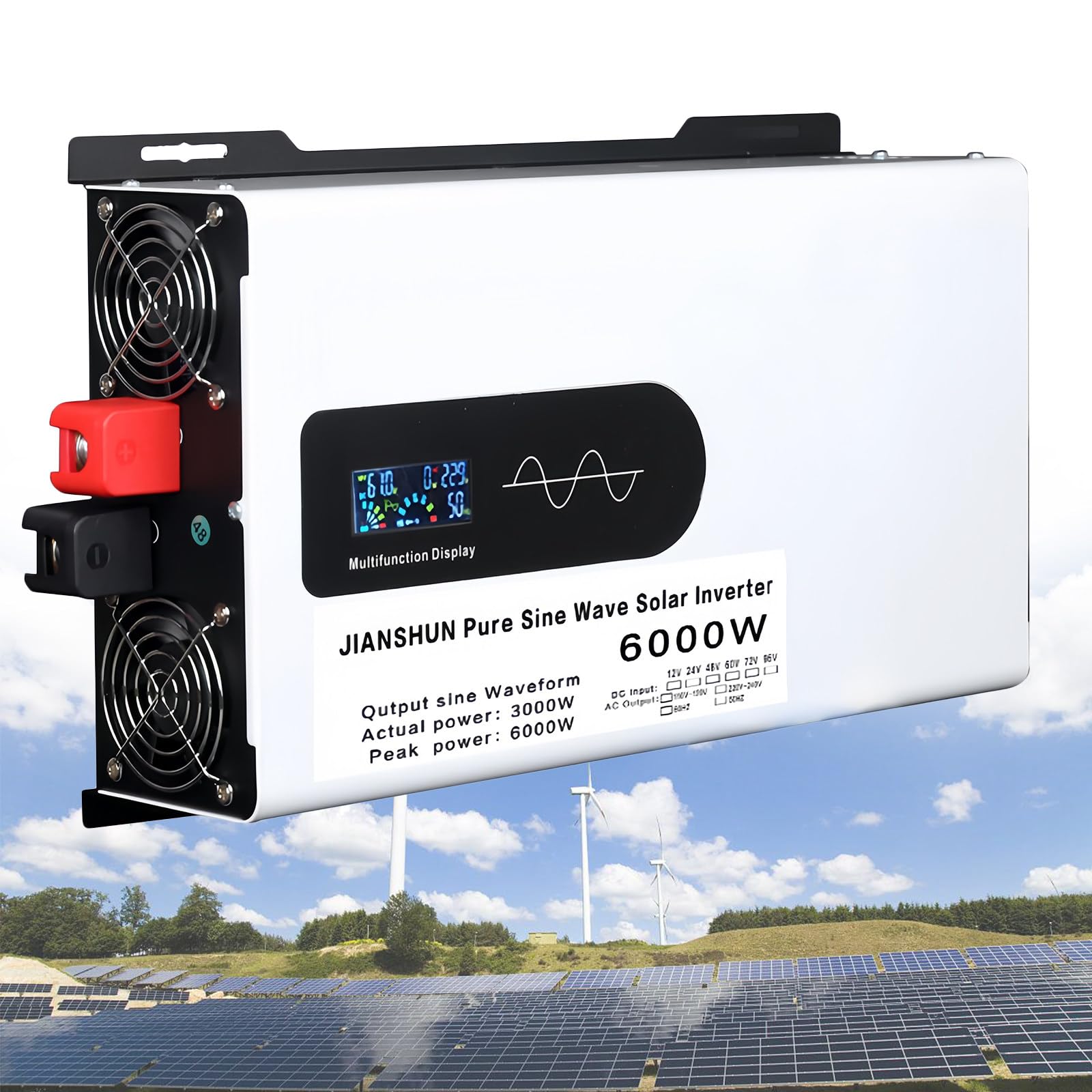 Inverter Solare Ibrido da 6000/8000/10000/12000W, Inverter CC 12/24/48/60/72/96V a 220V CA, Inverter Bifase con Onda Sinusoidale Pura, Inverter Paralleli, per Accumulo di Energia Domestica,12V-6000W