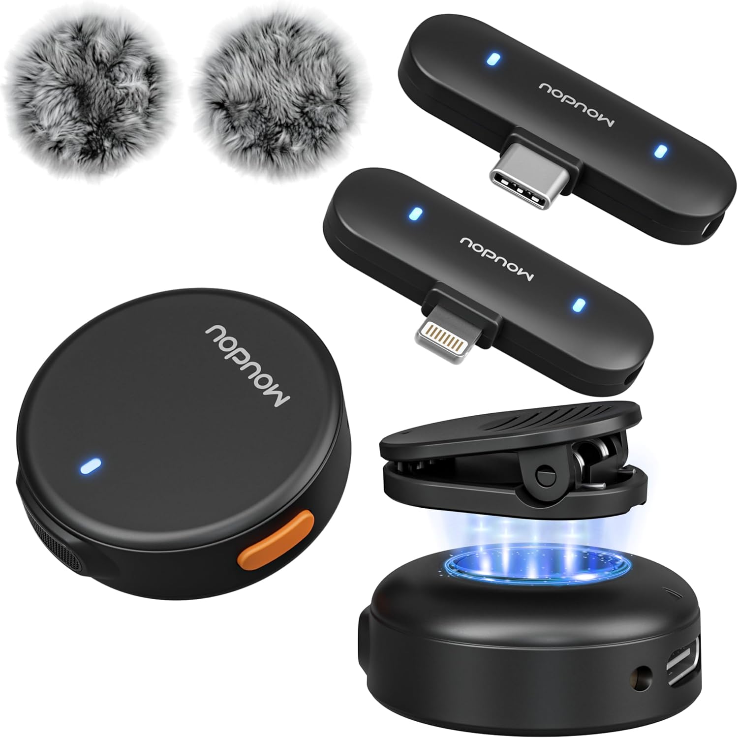 Wireless Lavalier Microphone Mini Mic for iPhone 15 16 Android Phone with Noise Reduction Cancellation 100ft Range Lapel Clip Mics for Recording Vlog YouTube TikTok Video (USB-C&Lightning, Black)