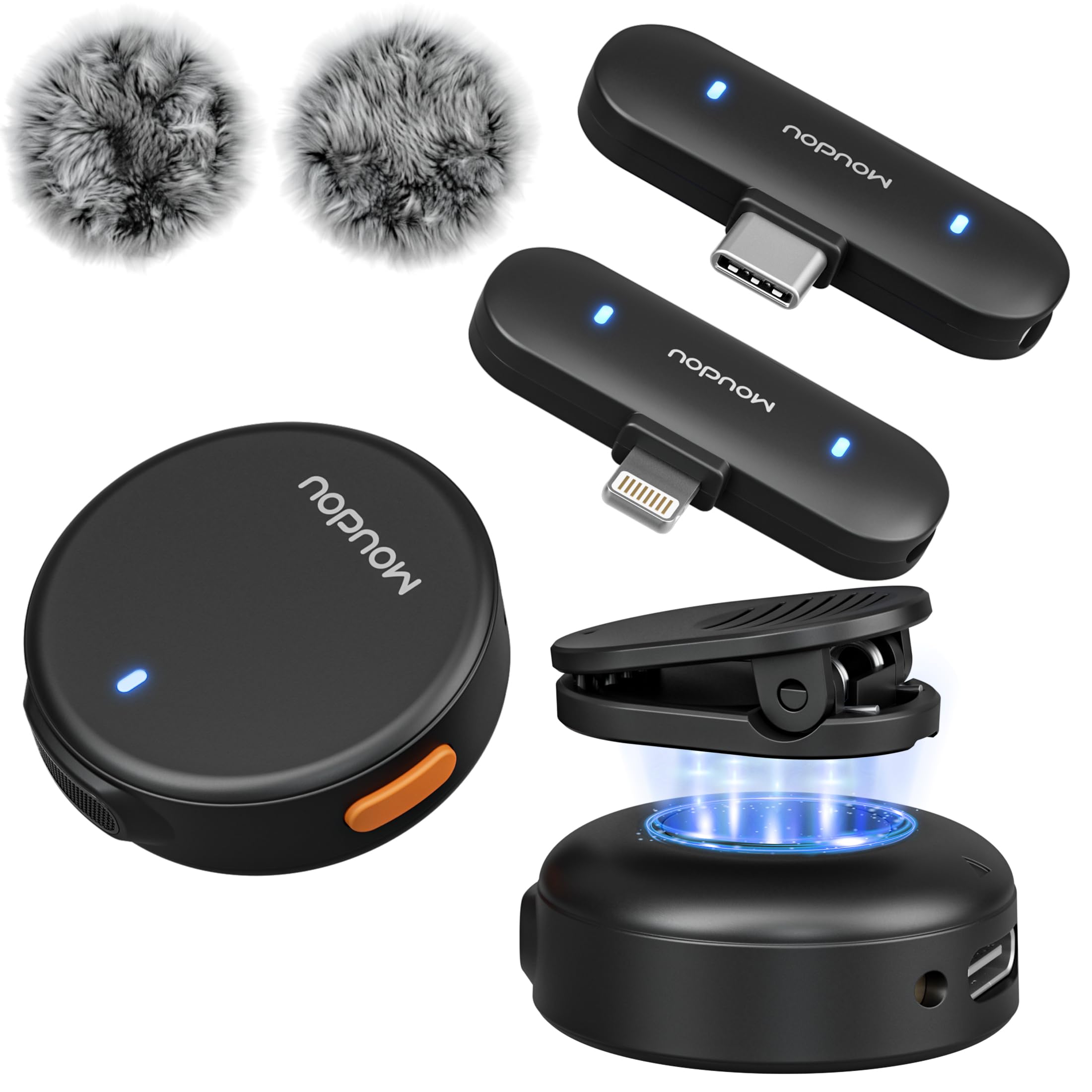 Wireless Lavalier Microphone Mini Mic for iPhone 15 16 Android Phone with Noise Reduction Cancellation 100ft Range Lapel Clip Mics for Recording Vlog YouTube TikTok Video (USB-C&Lightning, Black)