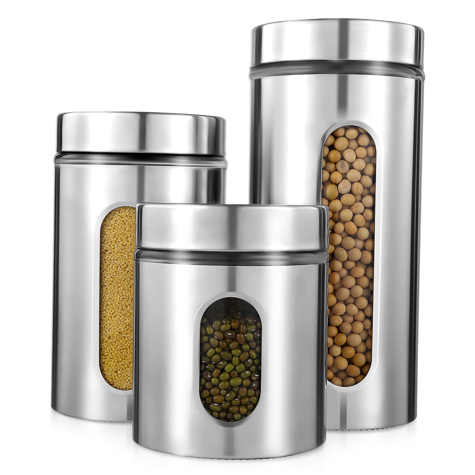 Zerodeko Almacenaje Cocina Tarro De Acero Inoxidable 3 Unidades Transparente Para Granos Especias