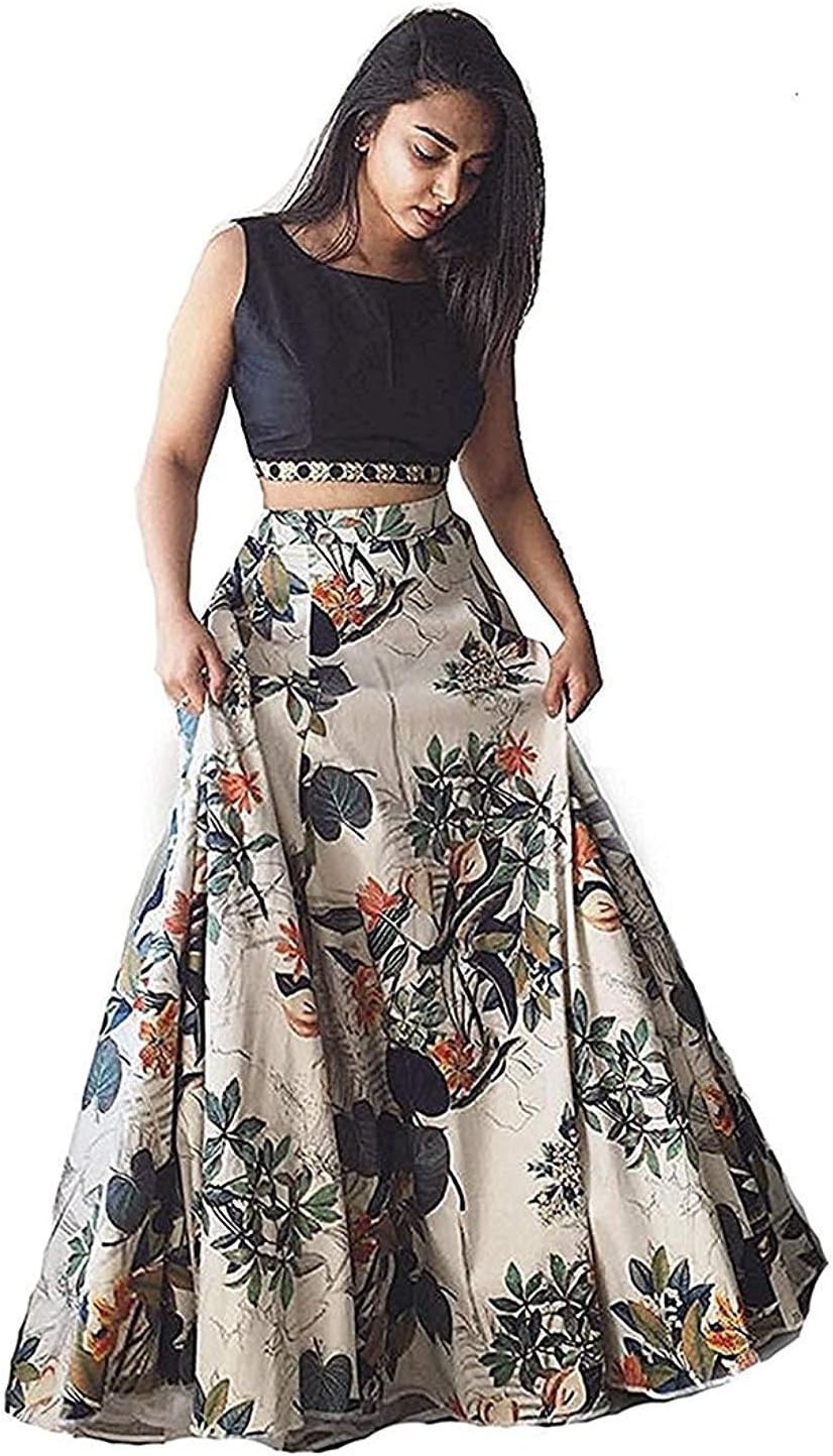 MARUTINANDAN NXWomen's Faux Silk Semi-Stitched Lehenga Choli (Printed crop lehenga_White, White_Free Size)