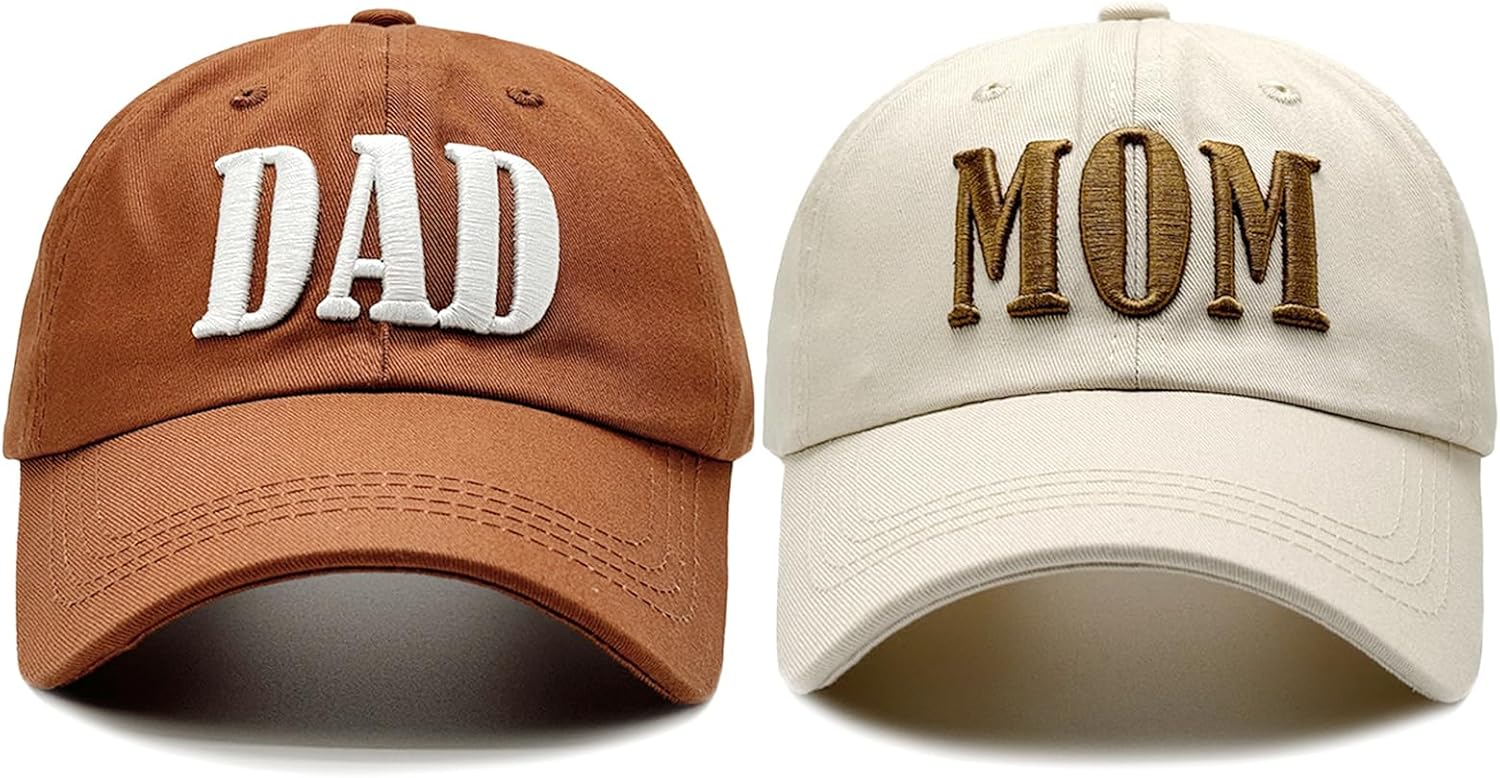 2 Pack Mom and Dad Hats, Baseball Caps for Couples, Pregnancy Announcement Gifts for New Parents