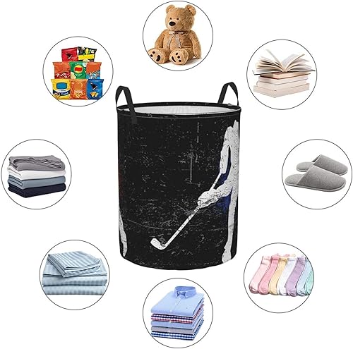 Vista 6 de KiuLoam Jugador de hockey sobre hielo vintage de 19.6 pulgadas, cesta de almacenamiento grande con asas, plegable, portátil, cesta de tela, bolsa