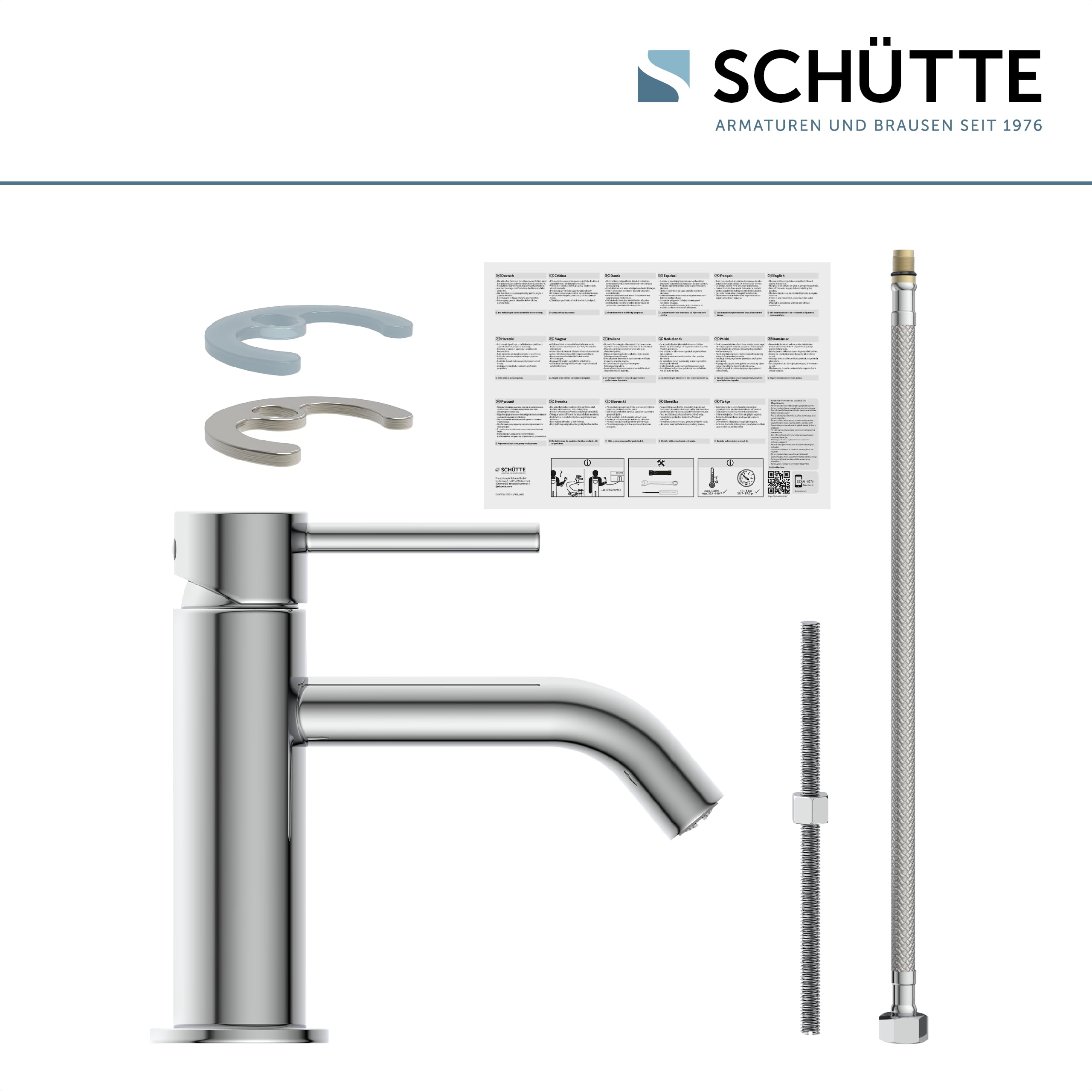 SCHÜTTE Grifo de agua fría ARAGON 37955, grifo baño solo para agua fría, grifo de lavabo en el inodoro de invitados, grifo para lavabo pequeño, válvula de pie, cromo