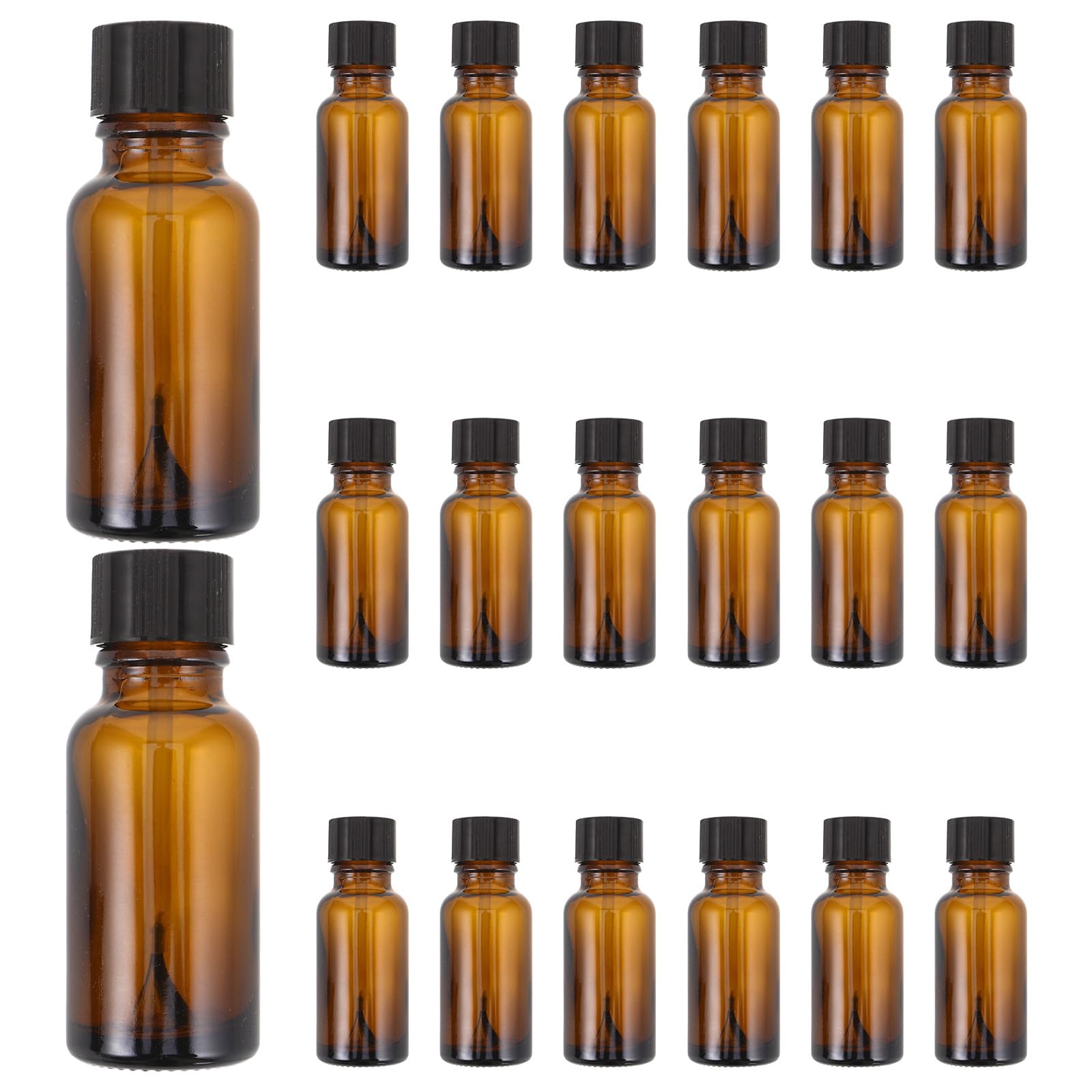 GLEAVI 20 frascos de vidrio ámbar con tapa para laboratorio, rellenables, para aceites esenciales, para muestras de laboratorio, contenedores para manicura y bricolaje, para almacenamiento de
